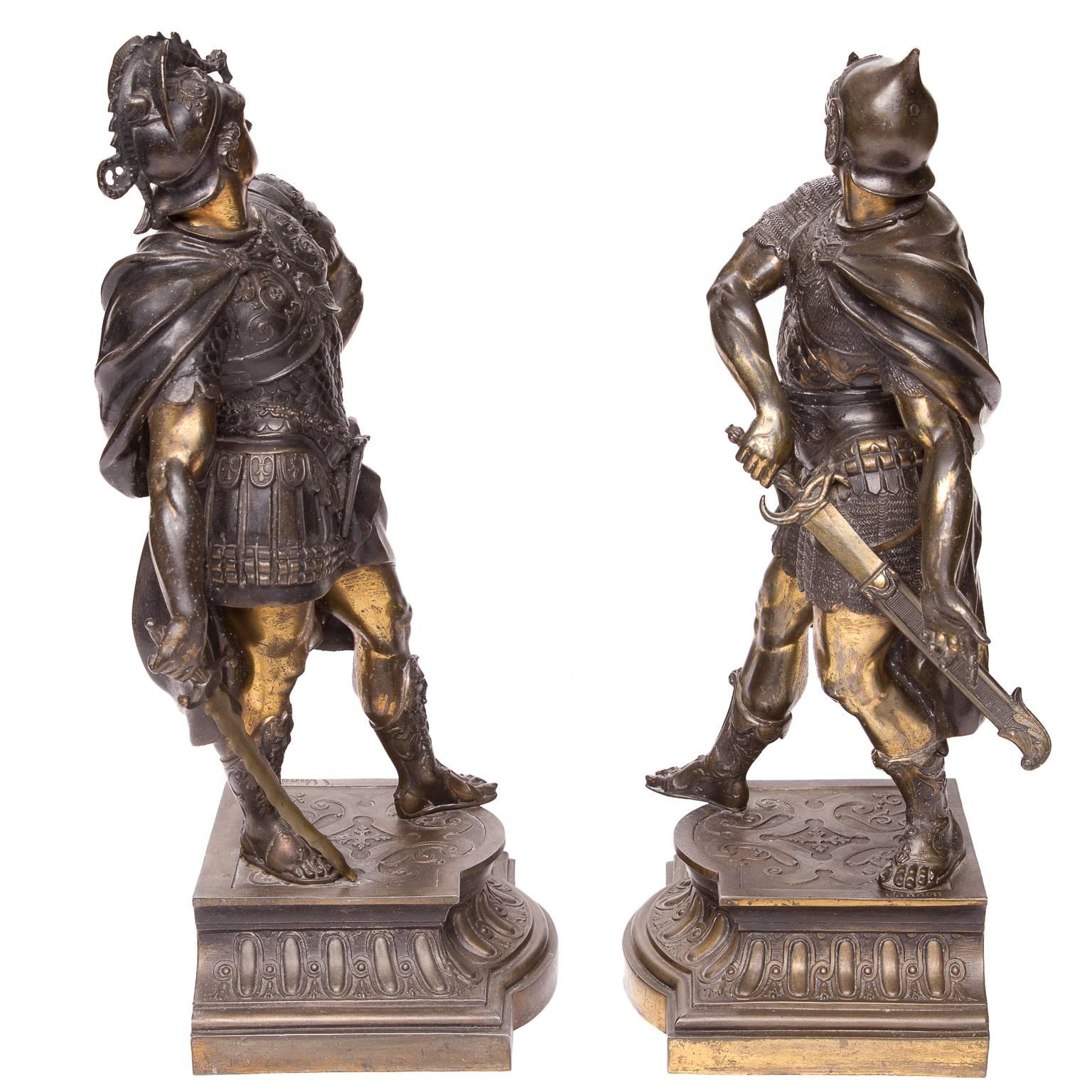 A pair of 19th century signed warrior figures in spelter metal
highly detailed with a wonderful patina. These are stunning and sure to make a statement! 
Signed “Vaaaen.” 
Measures: 11 1/2 W x 24 H.
 
