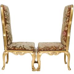 Pair of Early 19th Century English Hairy Paw Footed Tapestry Chairs