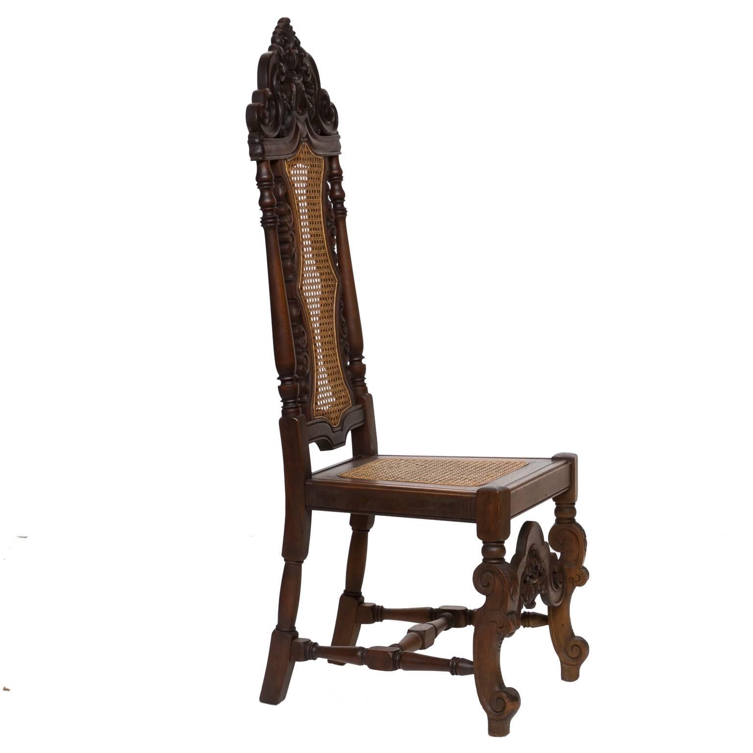 Renaissance Revival 19th Century Carved Walnut Side Chair with Cane