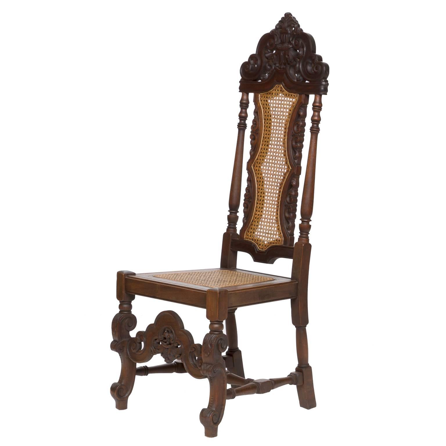 Late 19th Century 19th Century Carved Walnut Side Chair with Cane