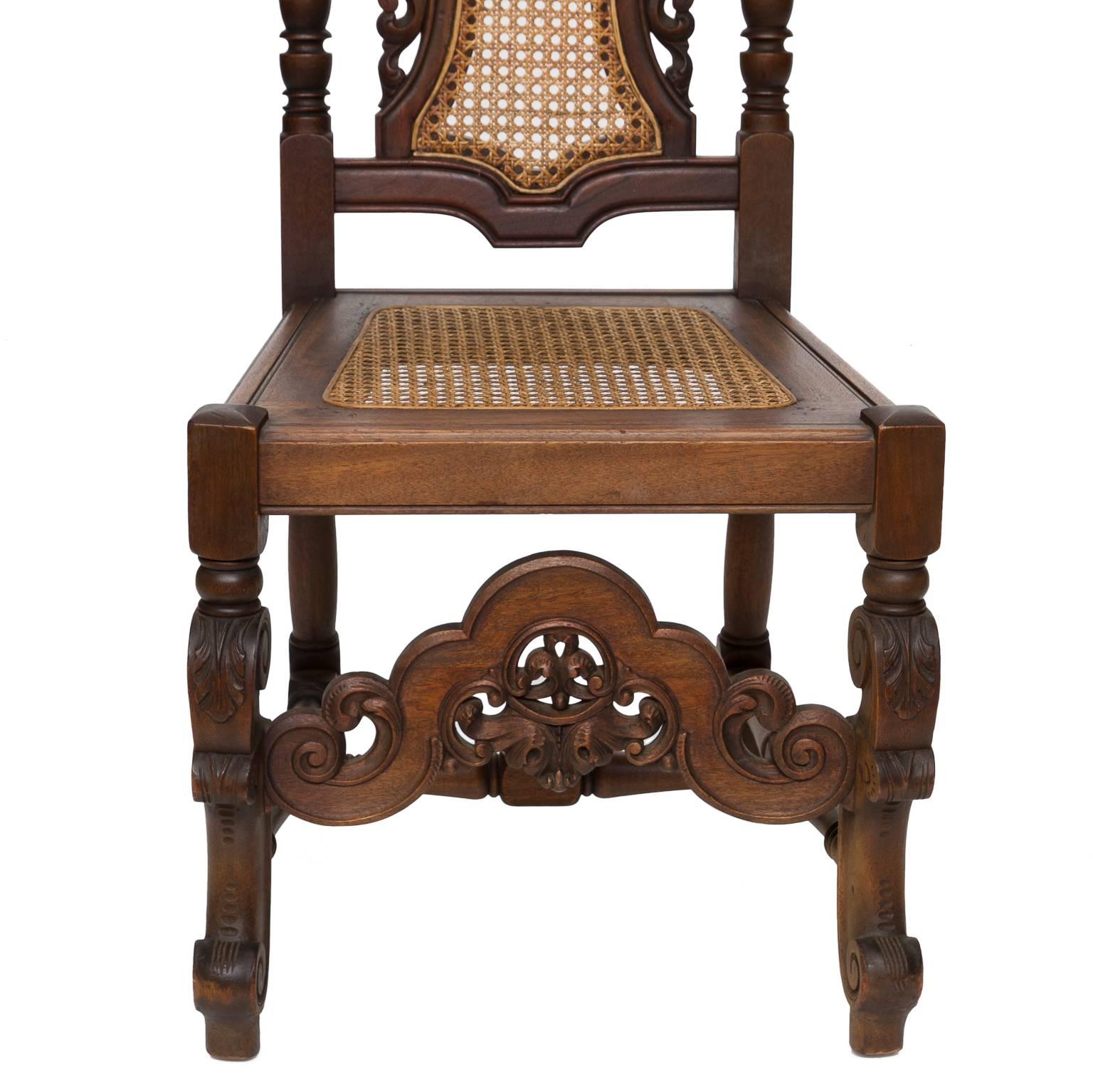 Belgian 19th Century Carved Walnut Side Chair with Cane