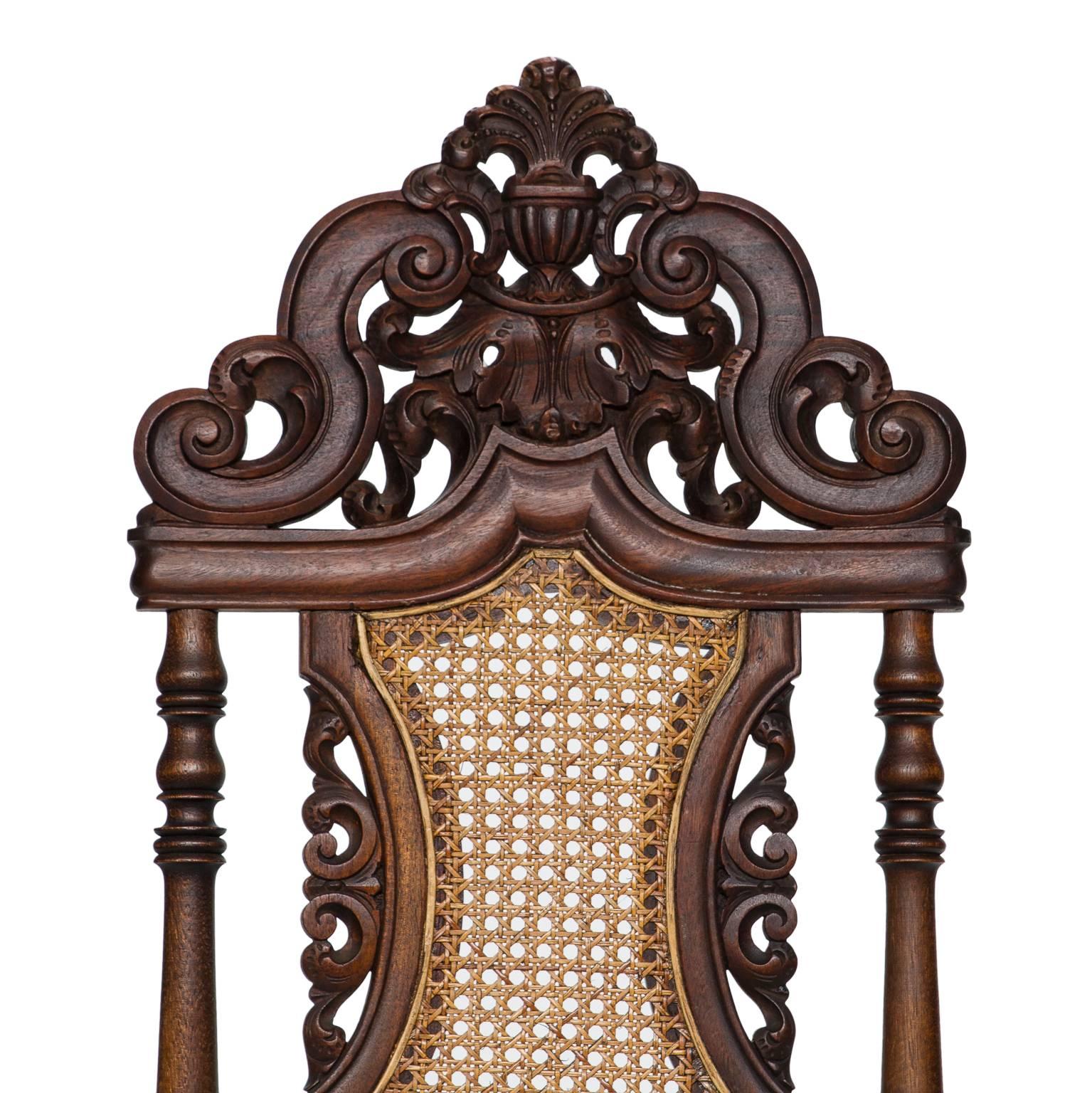 19th Century Carved Walnut Side Chair with Cane 1