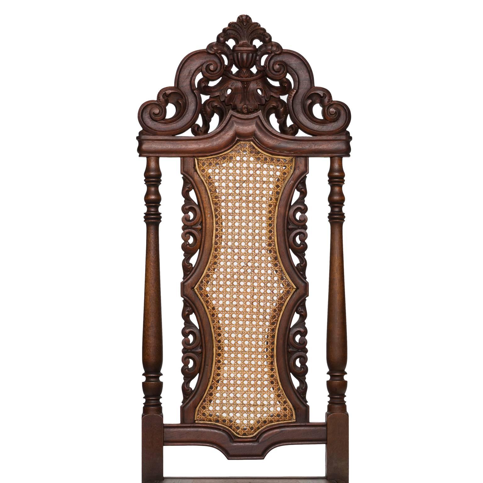 19th Century Carved Walnut Side Chair with Cane In Excellent Condition In Hixson, TN