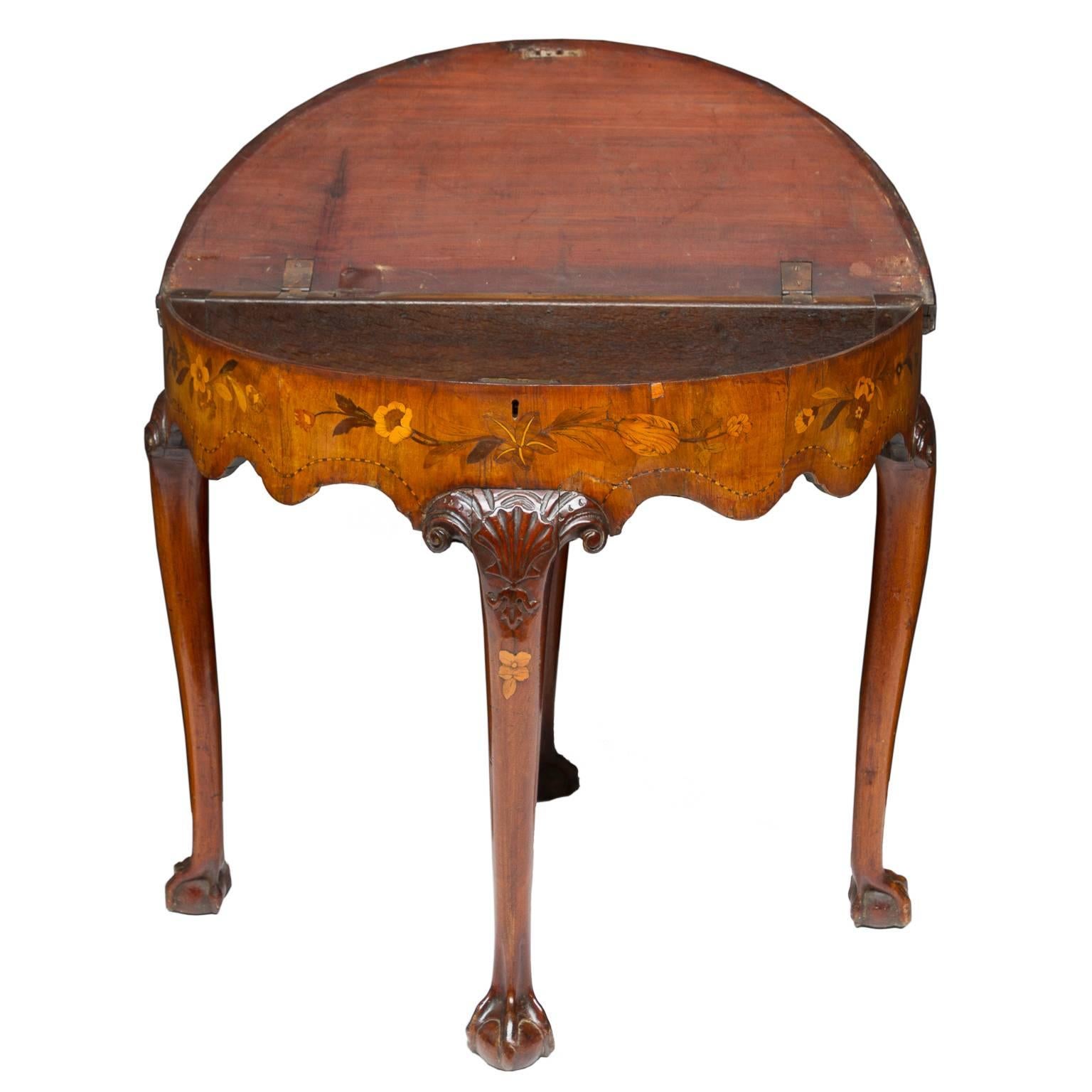 Chippendale 19th Century Dutch Marquetry Inlaid Flip Top Game Table