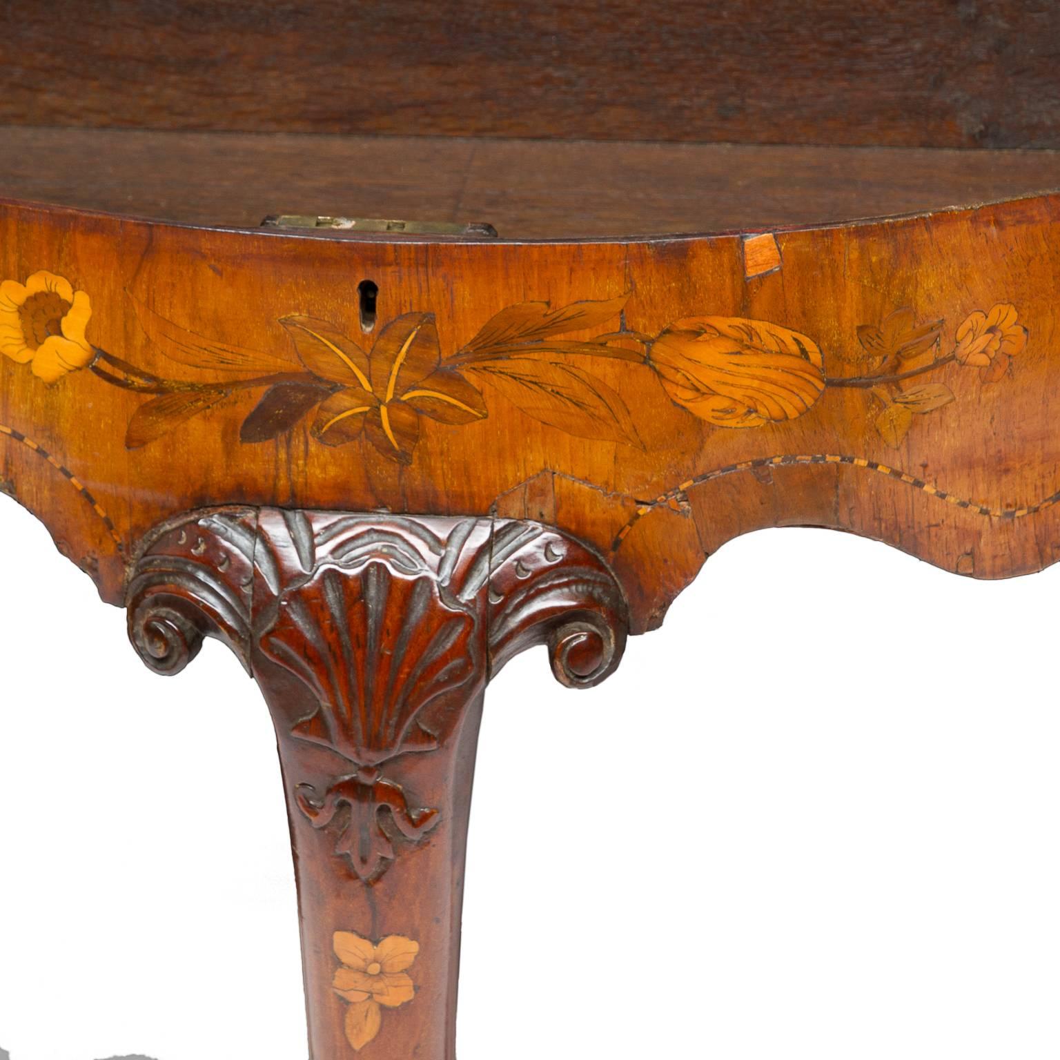 19th Century Dutch Marquetry Inlaid Flip Top Game Table In Good Condition In Hixson, TN