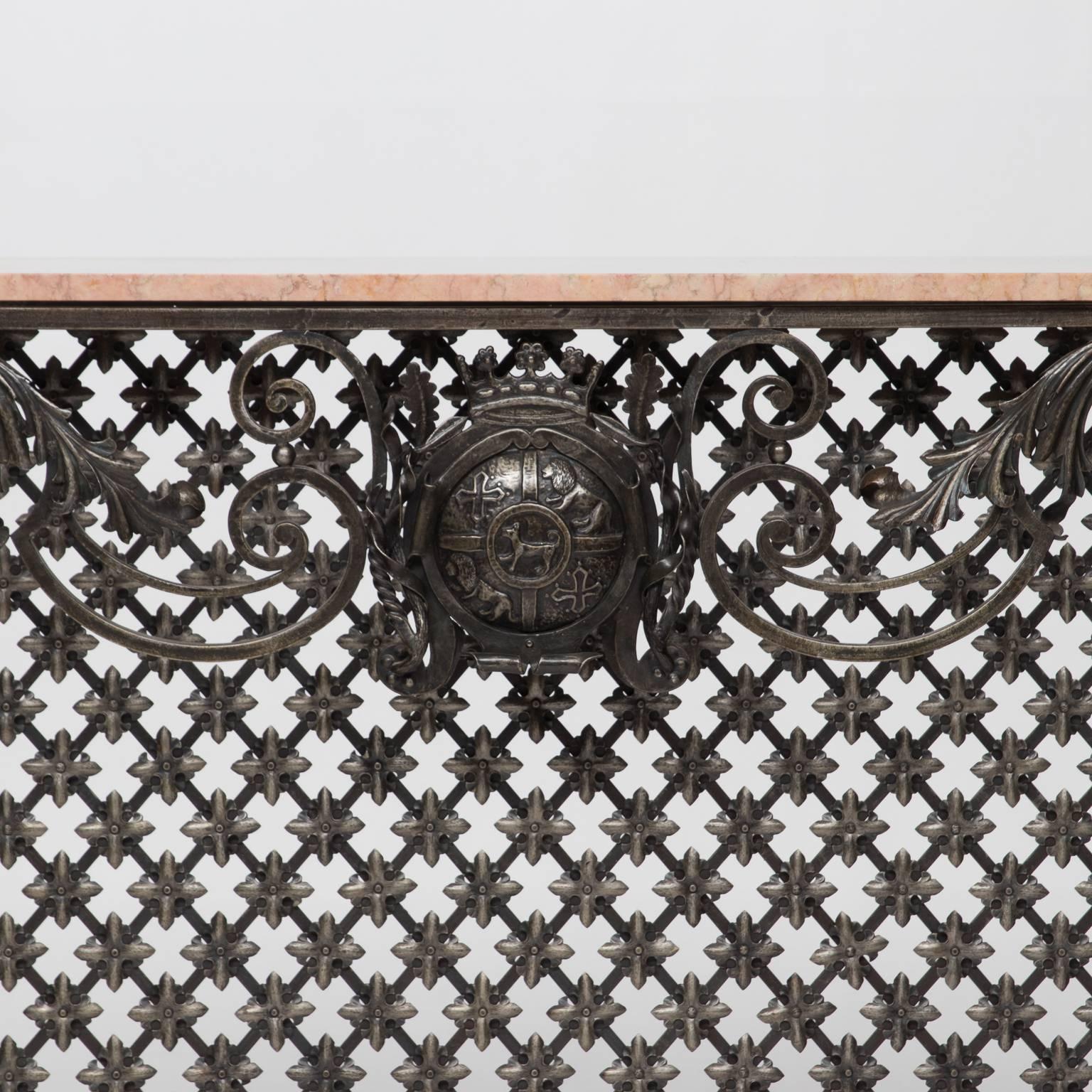 A French iron Console with a marble top.