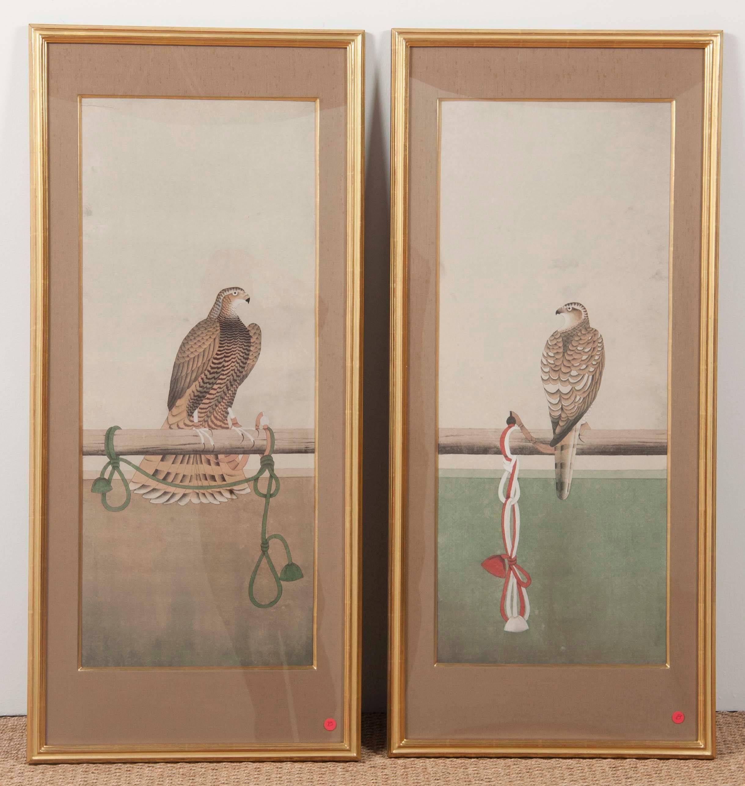 Six Japanese Watercolors Depicting Various Stages of Falconry In Good Condition In Stamford, CT