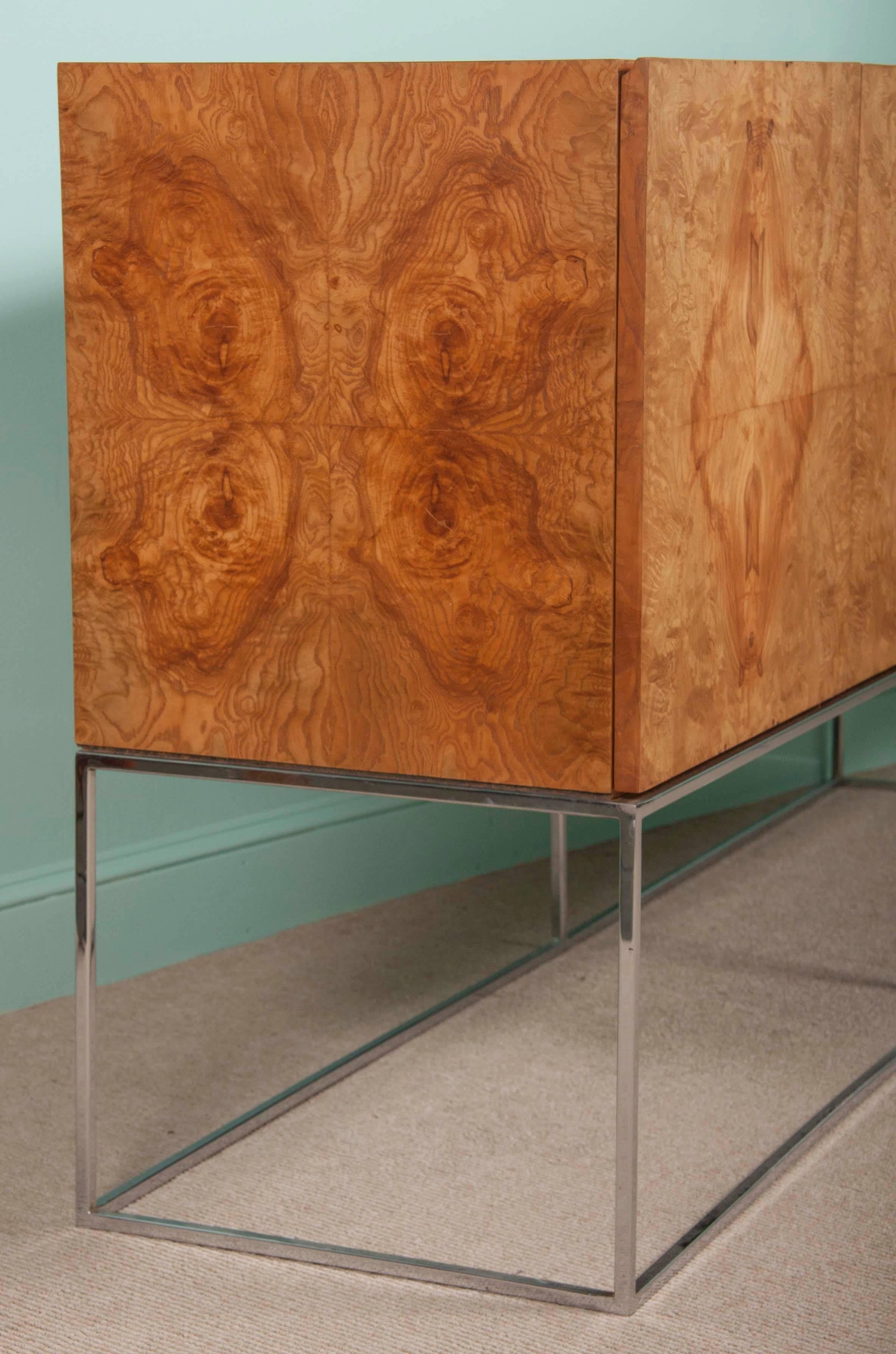 Milo Baughman for Thayer Coggin Credenza of Burl Olivewood Veneer and Chrome 2