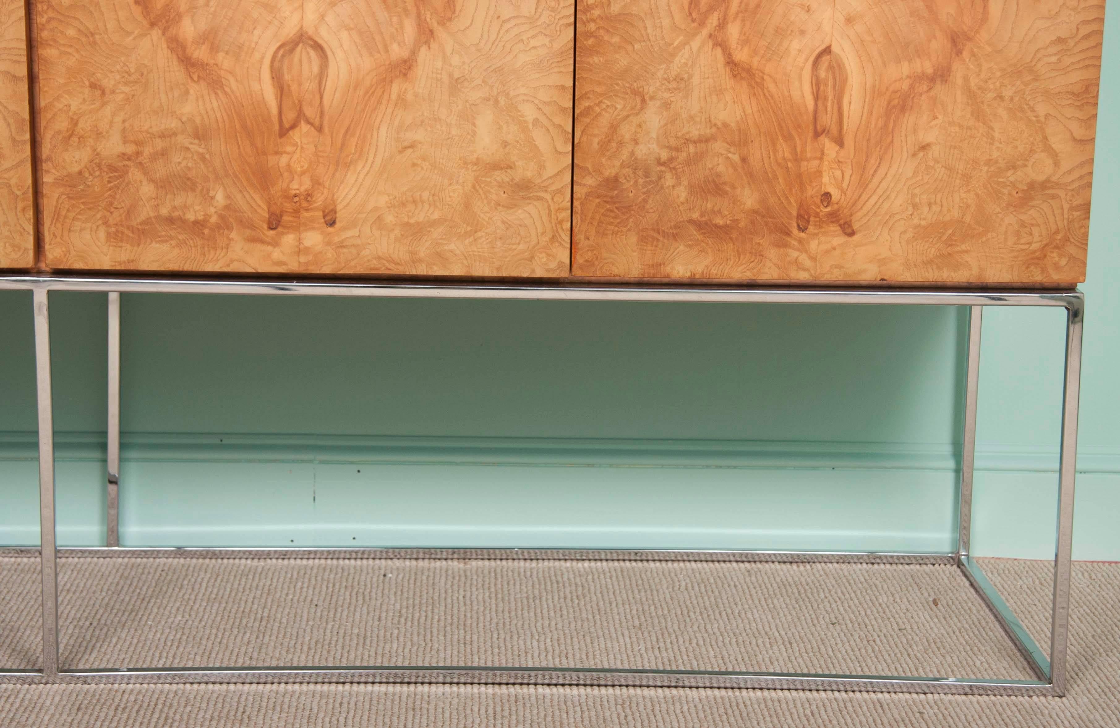 Milo Baughman for Thayer Coggin Credenza of Burl Olivewood Veneer and Chrome 3