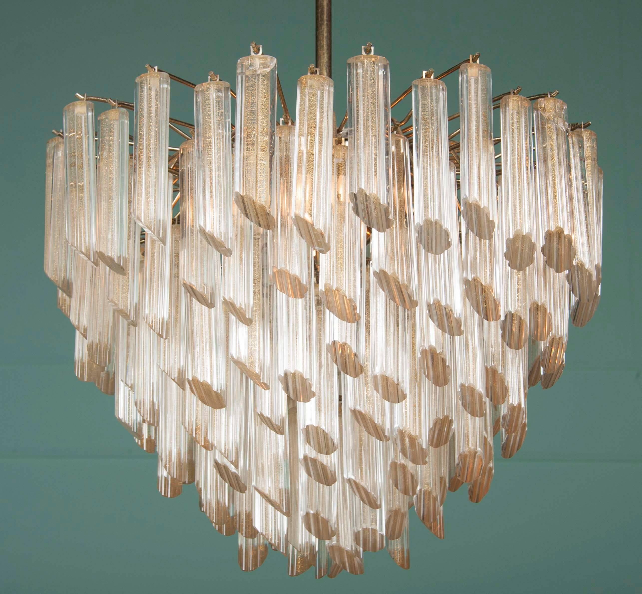 Mid-Century Modern Magnificent Camer Chandelier of Tiered Murano Glass Prisms
