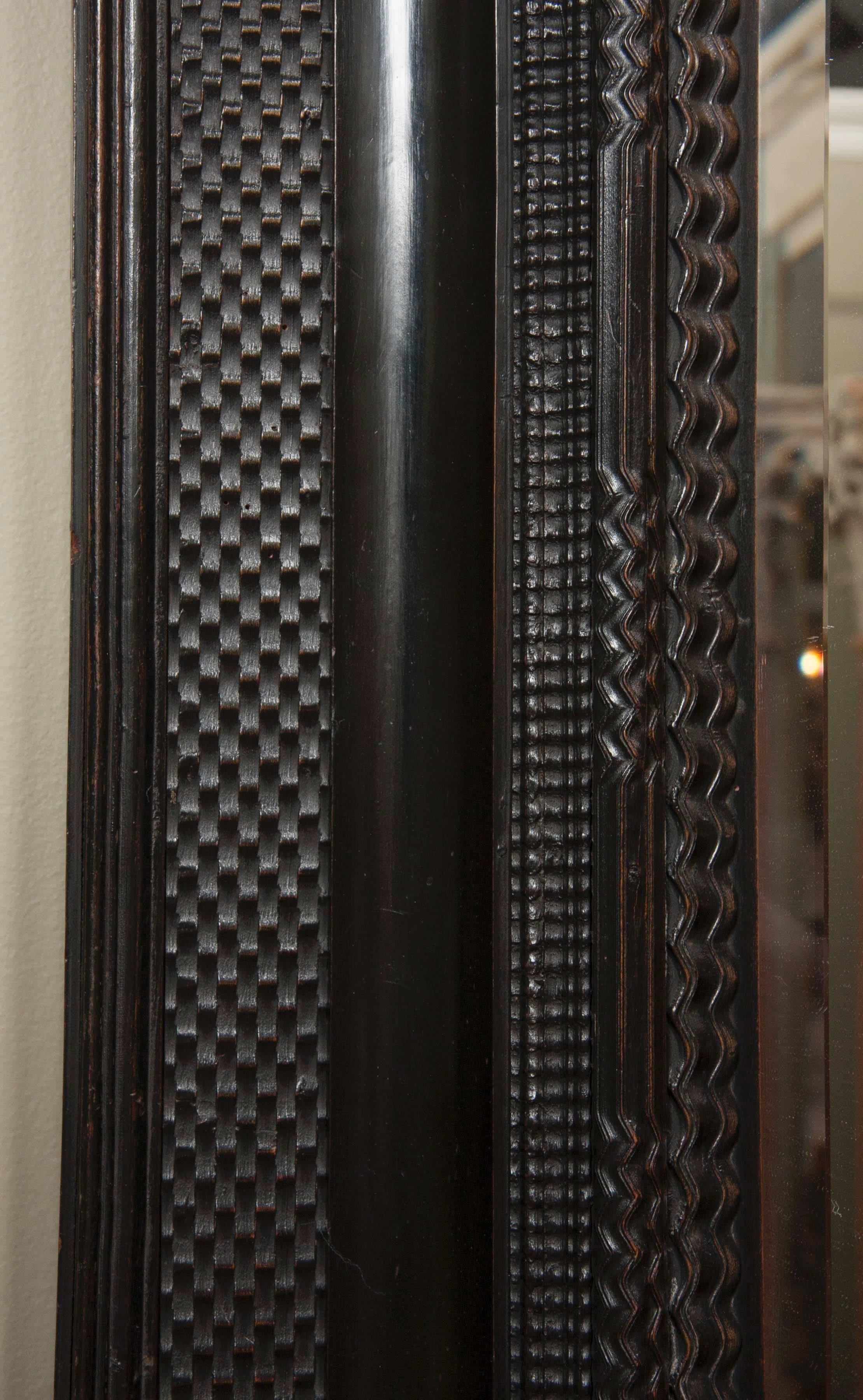 Wood Large Late 19th Century Dutch Ripple Molded and Ebonized Mirror