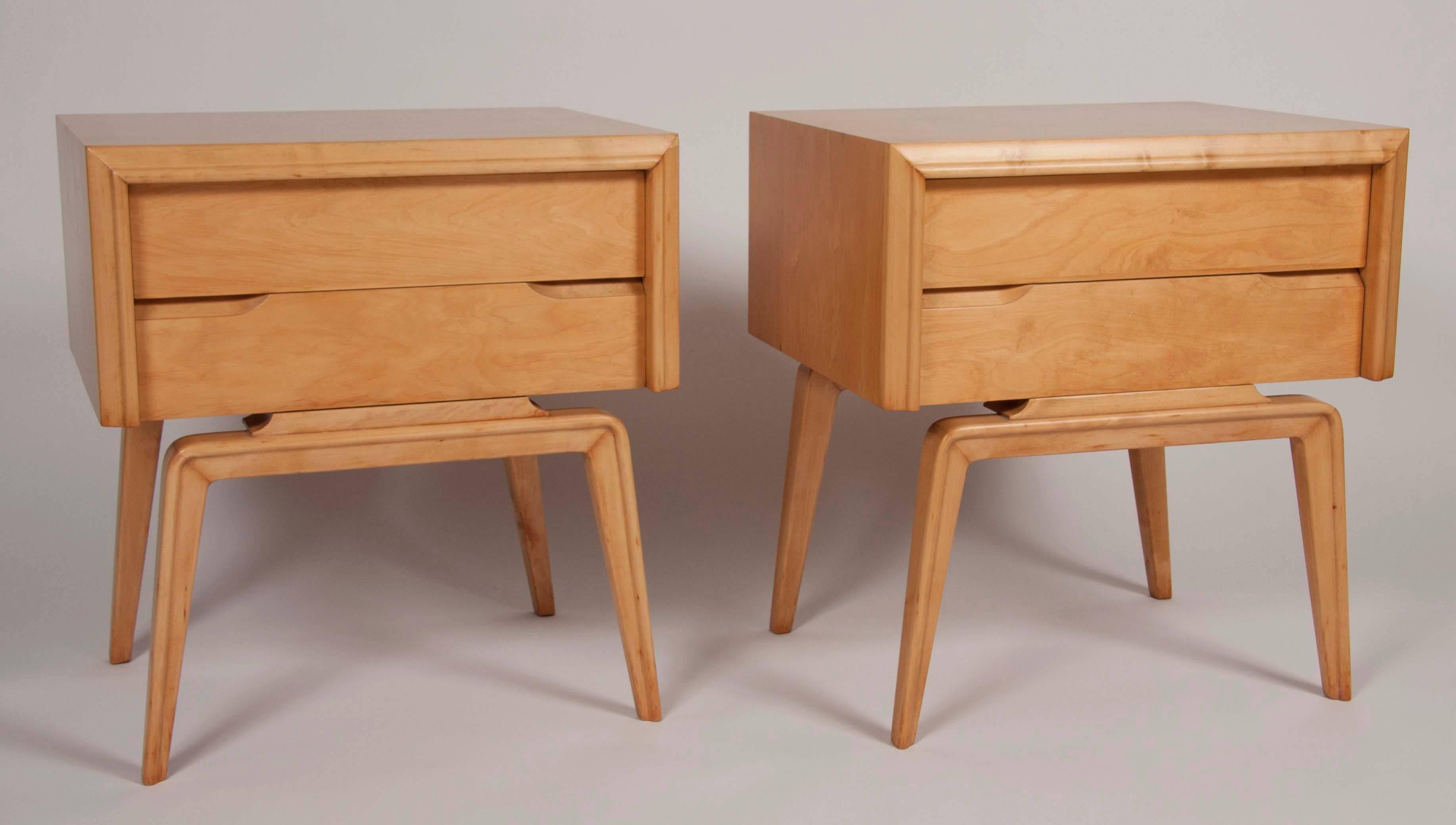A pair of birch bedside tables by Edmond Spence. Finished on all sides.