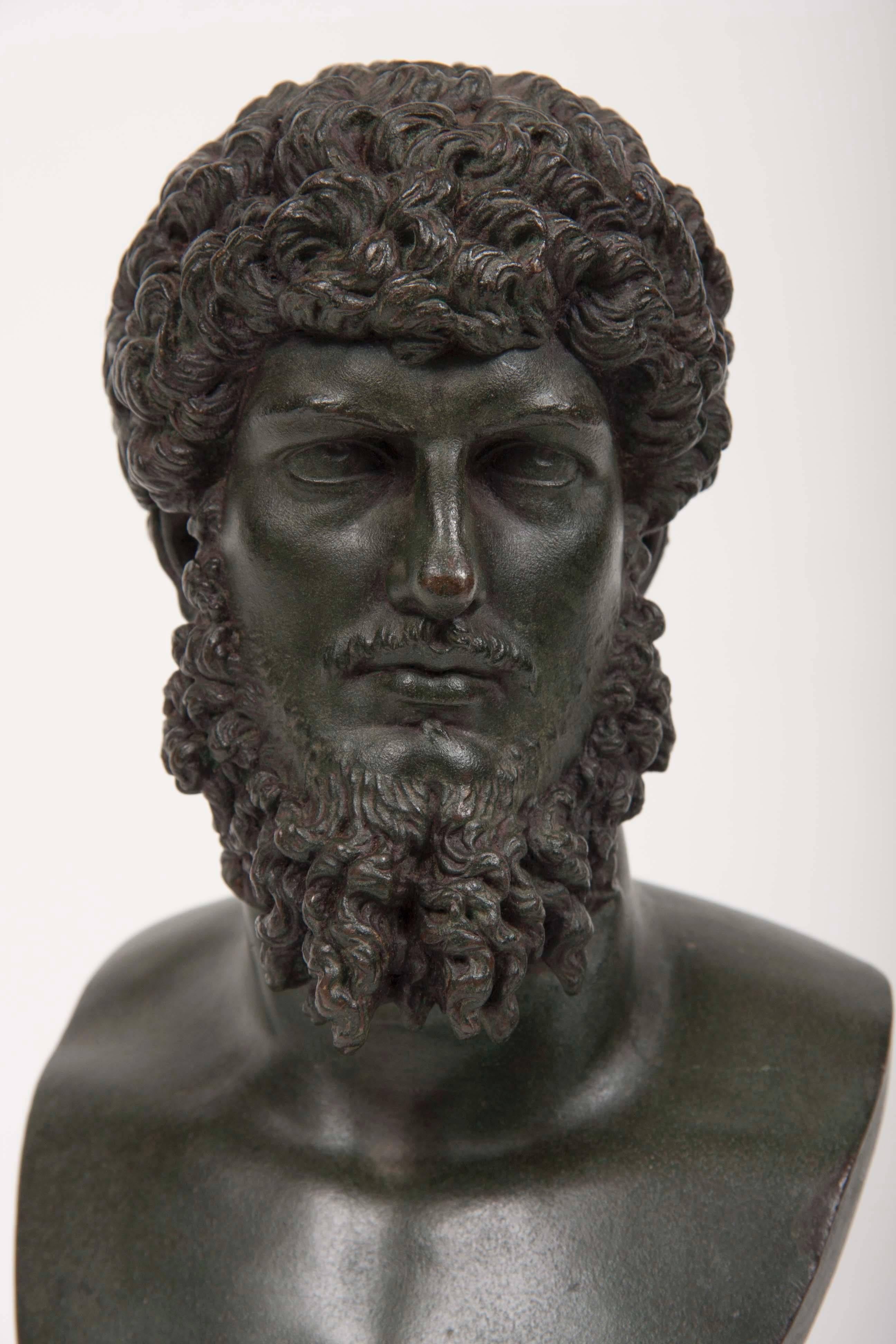 European 19th Century Grand Tour Patinated Bronze Bust of Lucius Verus For Sale