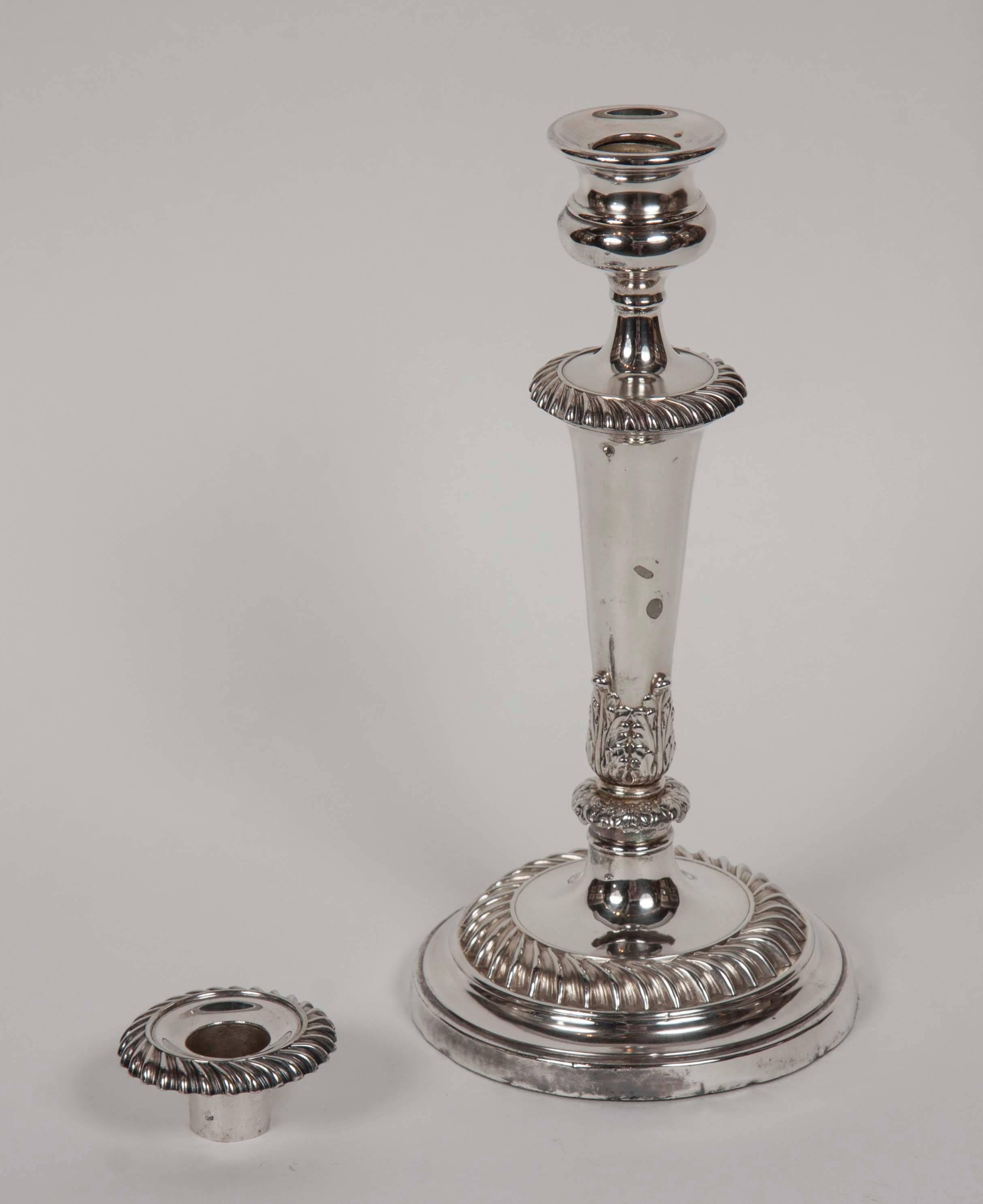 English Set of Four Silver Candlesticks For Sale