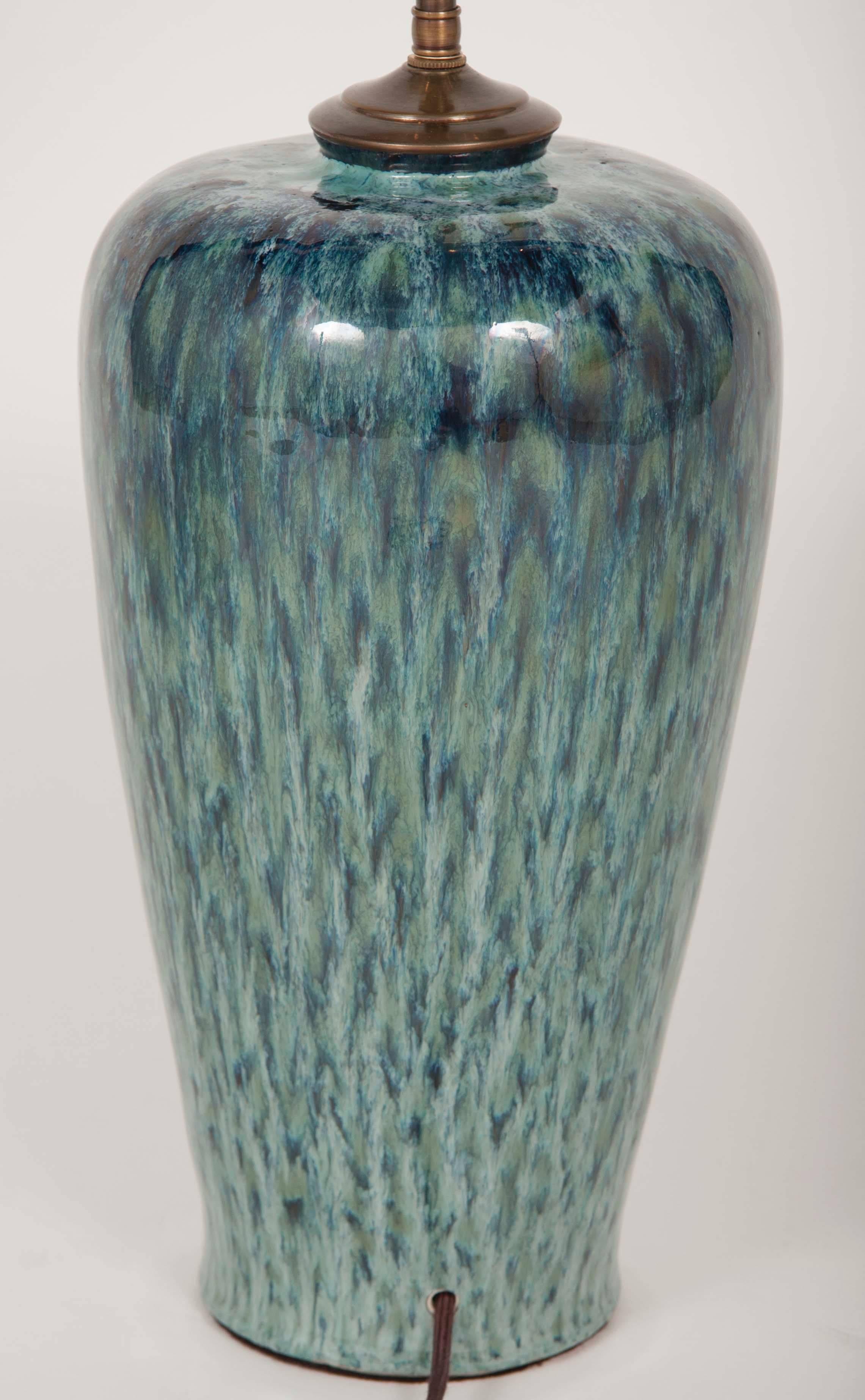 Chinese Blue and Green Urn Vase as Lamp 1