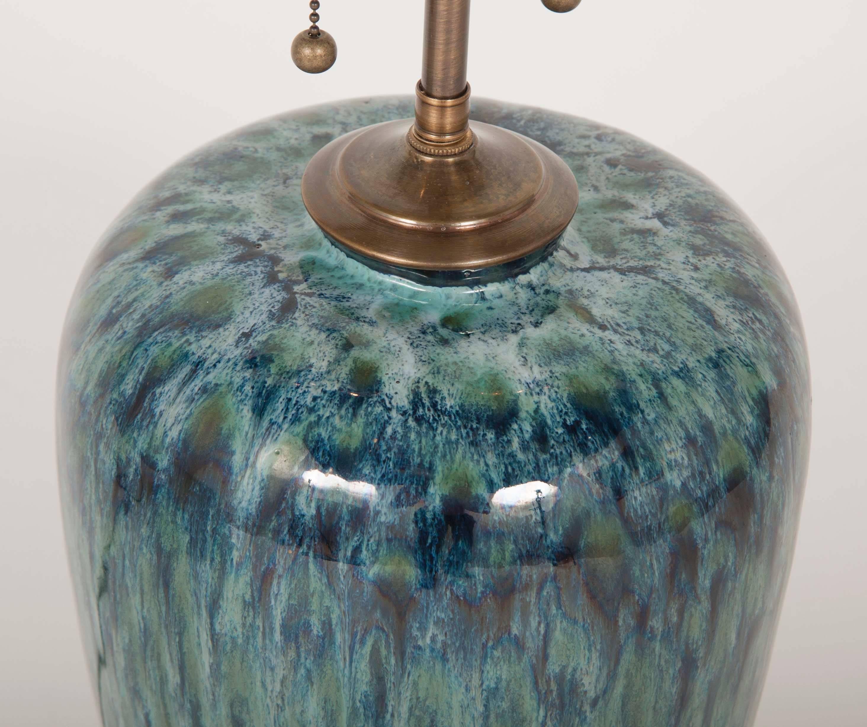 20th Century Chinese Blue and Green Urn Vase as Lamp
