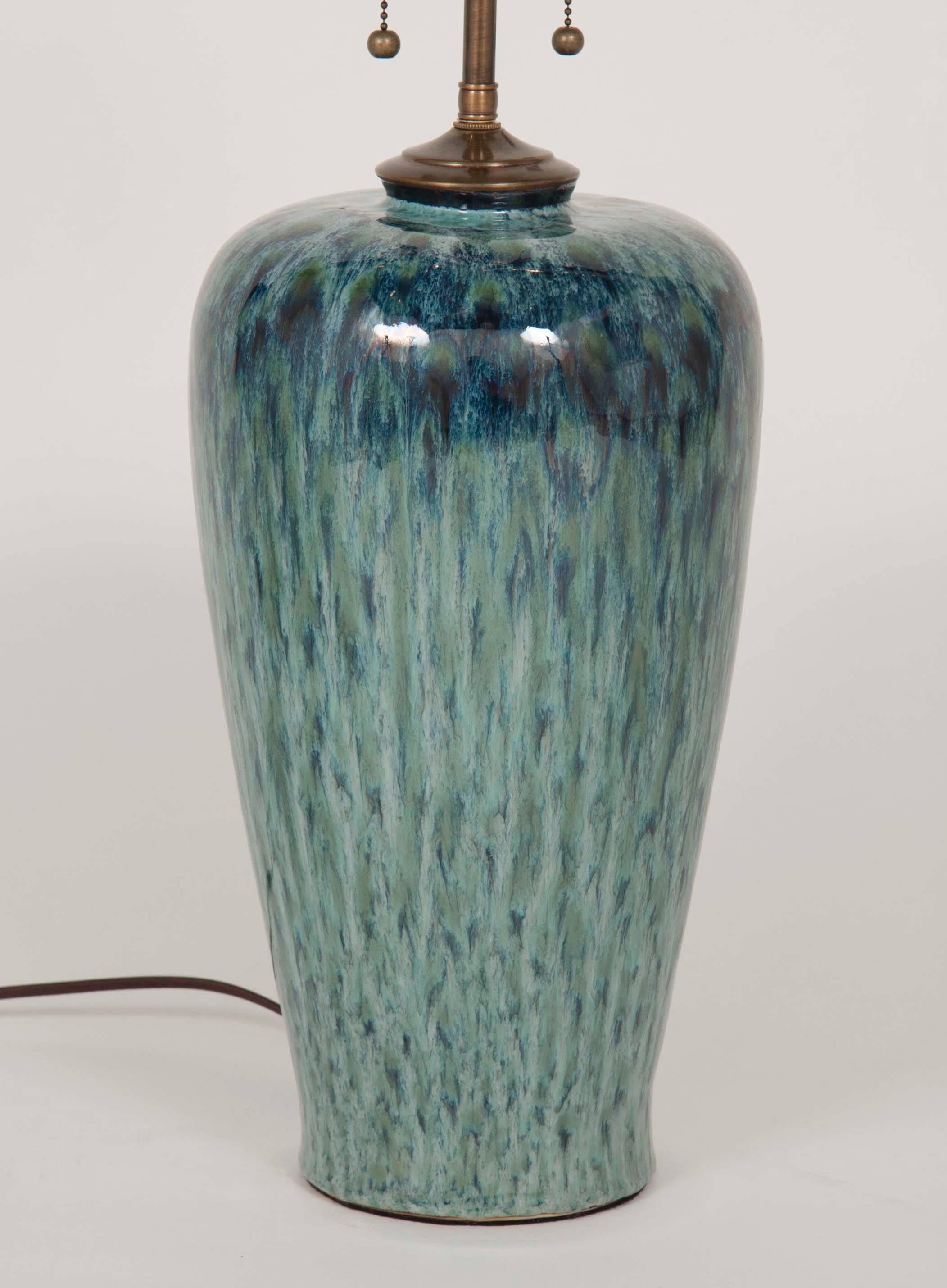 Chinese Blue and Green Urn Vase as Lamp In Excellent Condition In Stamford, CT