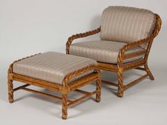 Pair of Rattan Club Chairs and Ottoman by McGuire