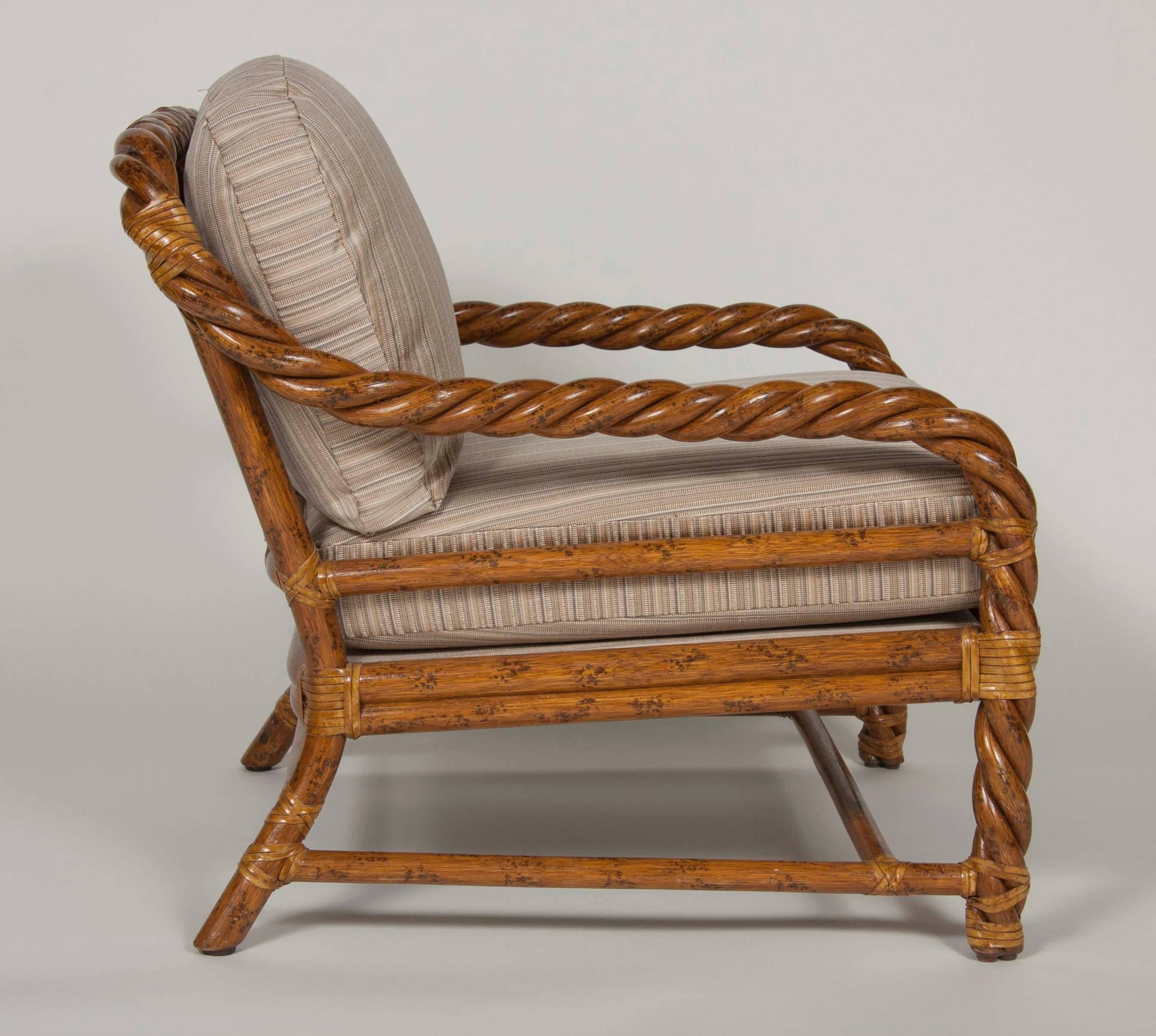 20th Century Pair of Rattan Club Chairs and Ottoman by McGuire