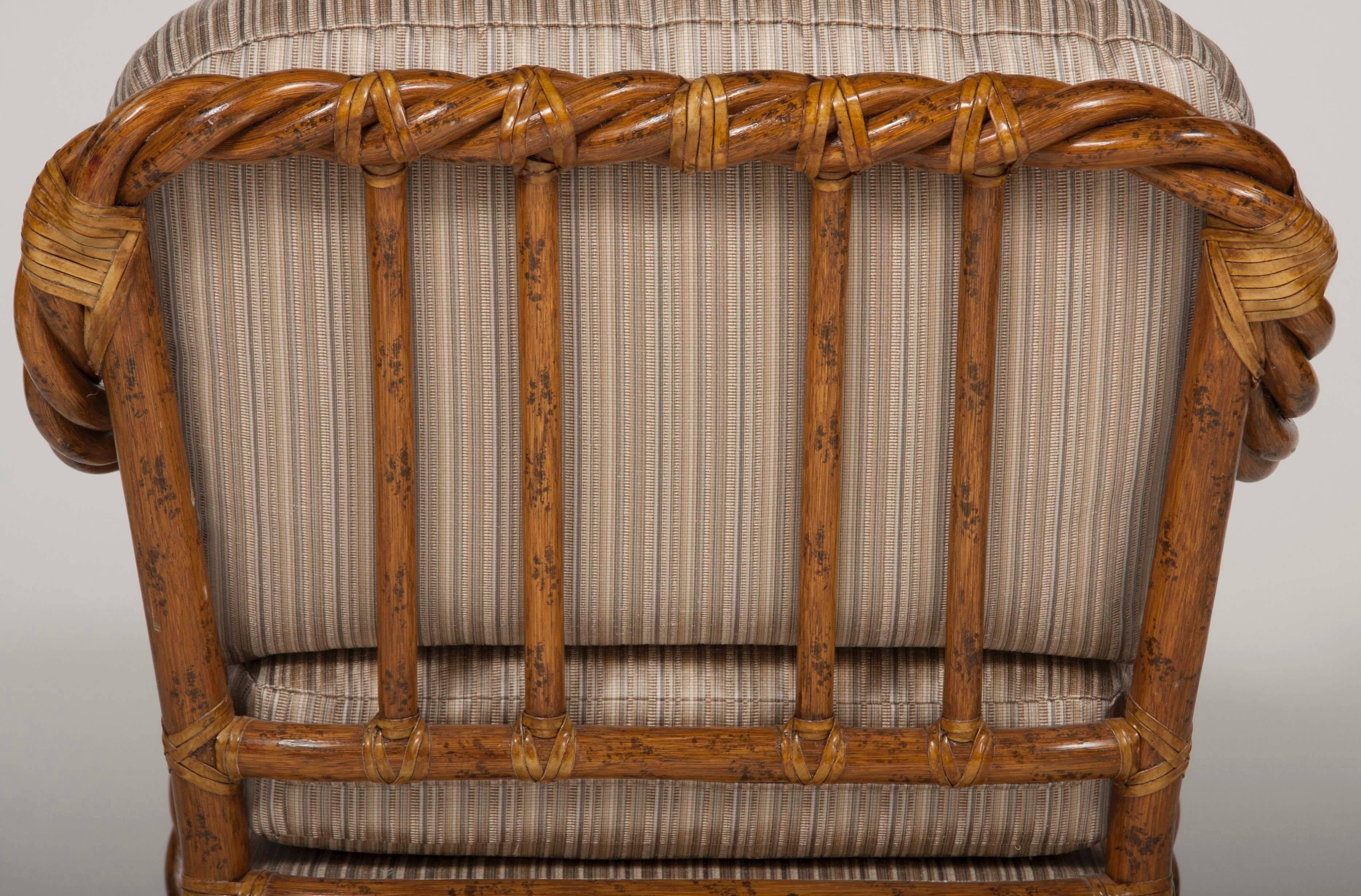 Pair of Rattan Club Chairs and Ottoman by McGuire 4