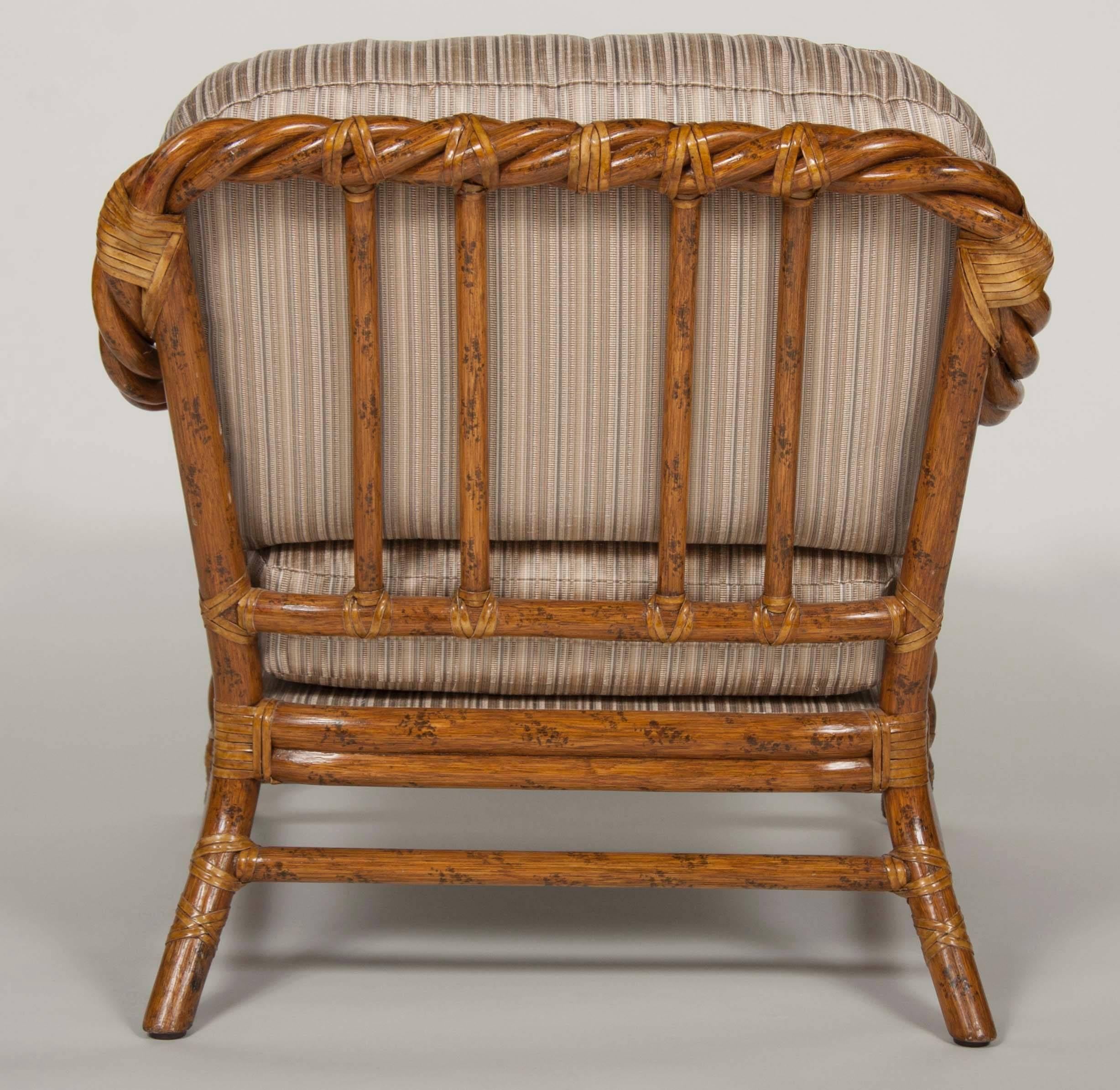 Pair of Rattan Club Chairs and Ottoman by McGuire 1