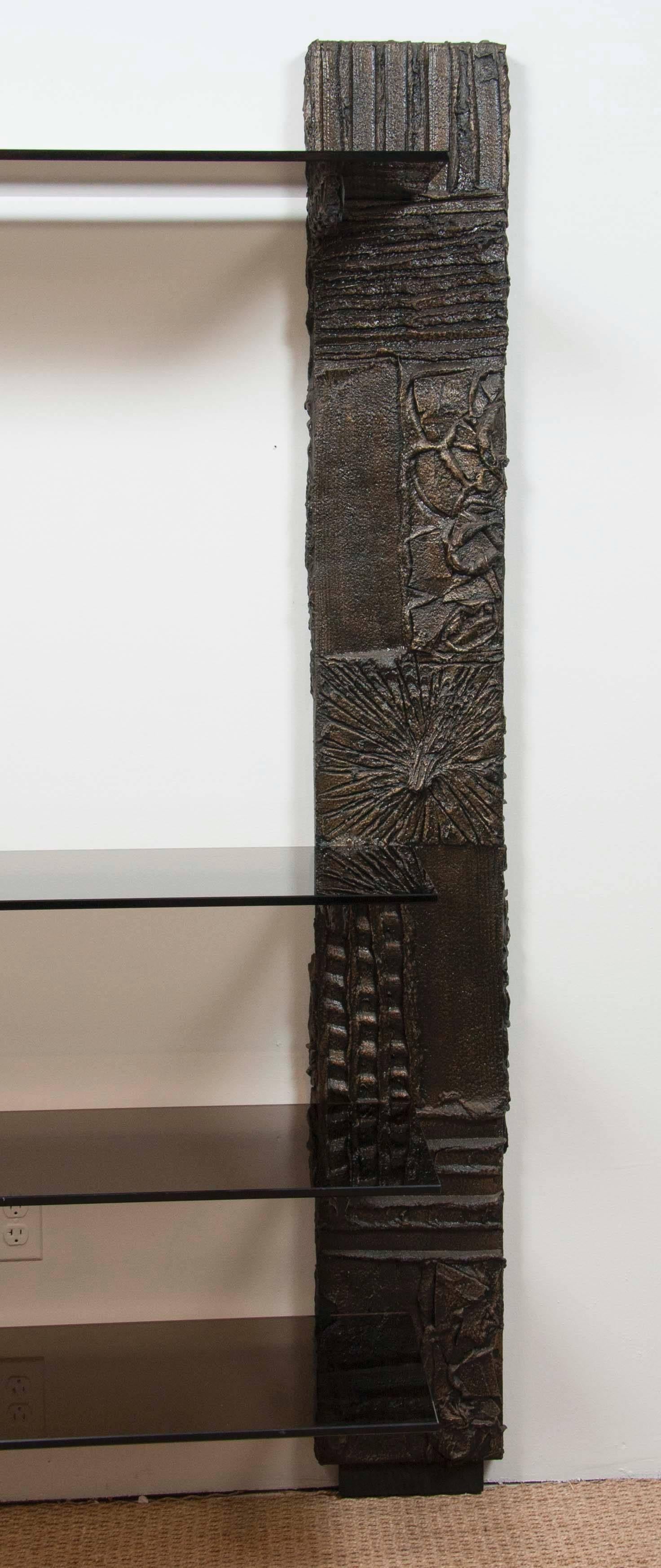Mid-Century Modern Paul Evans Sculpted Bronze Series Bookshelf In The Brutalist Taste 