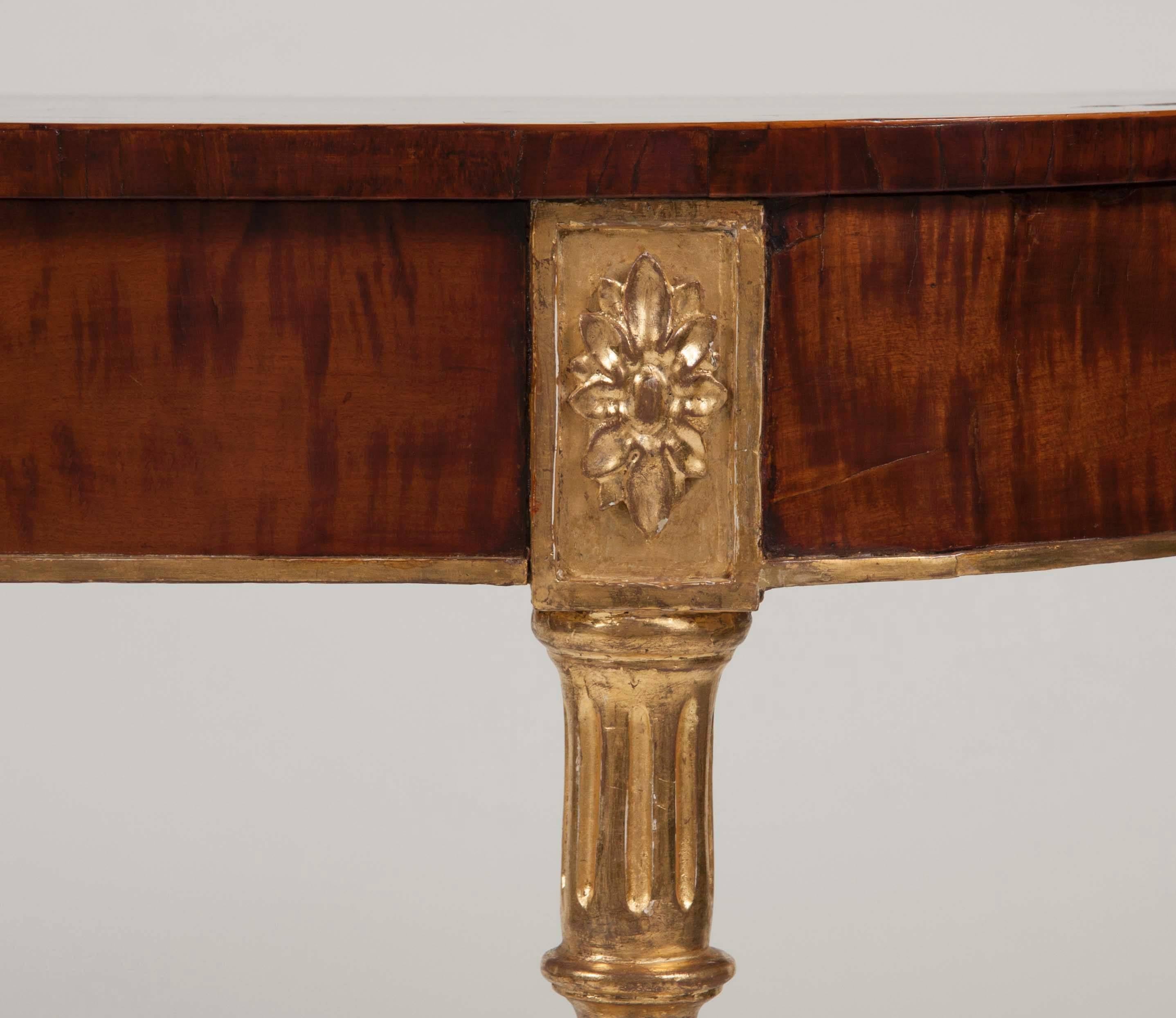 Pair of Matched George III Mahogany and Satinwood Parcel-Gilt Console Tables 2