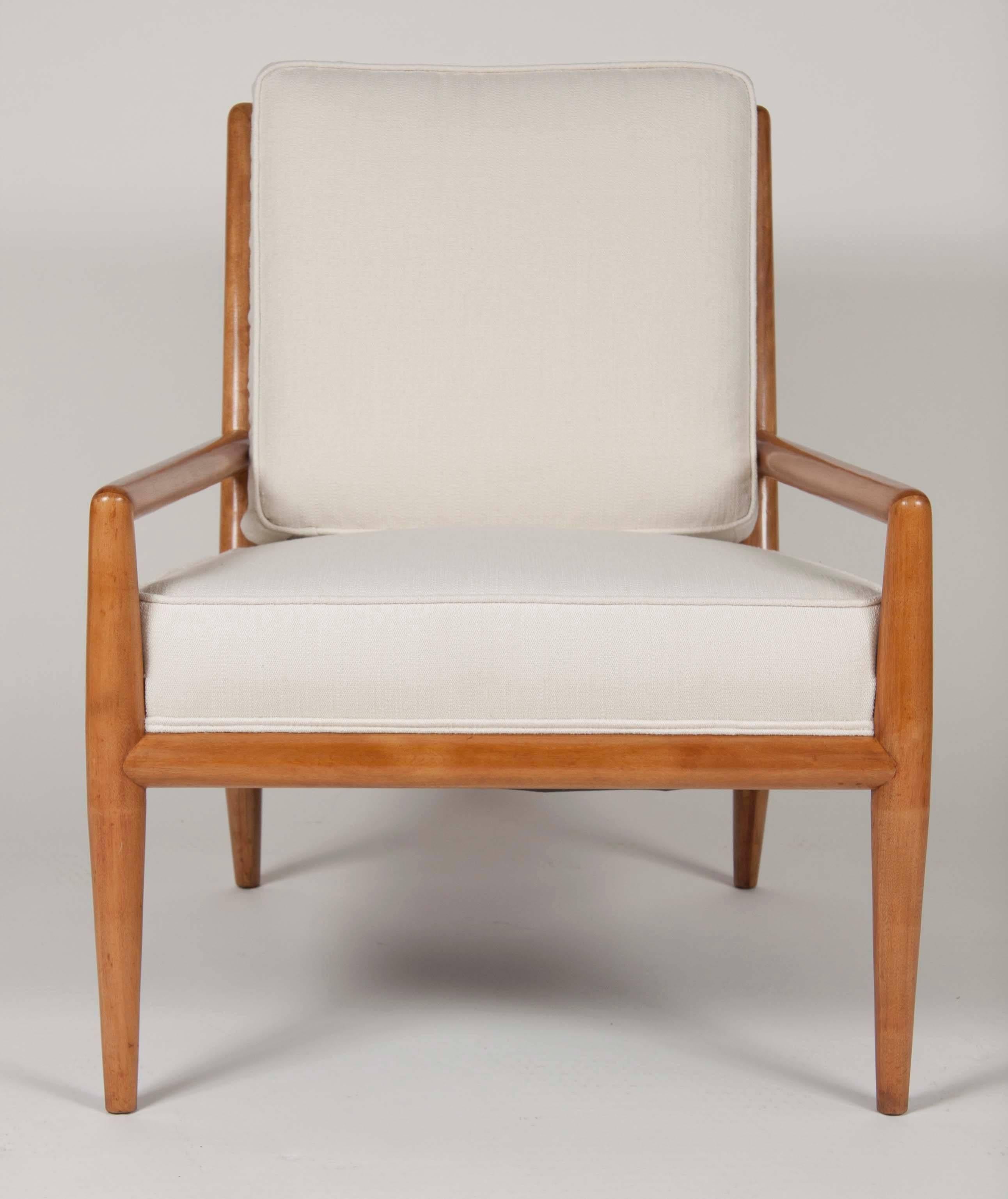 A Mid-Century American maple frame, upholstered lounge chair by T.H. Robsjohn-Gibbings
(1905-1976).