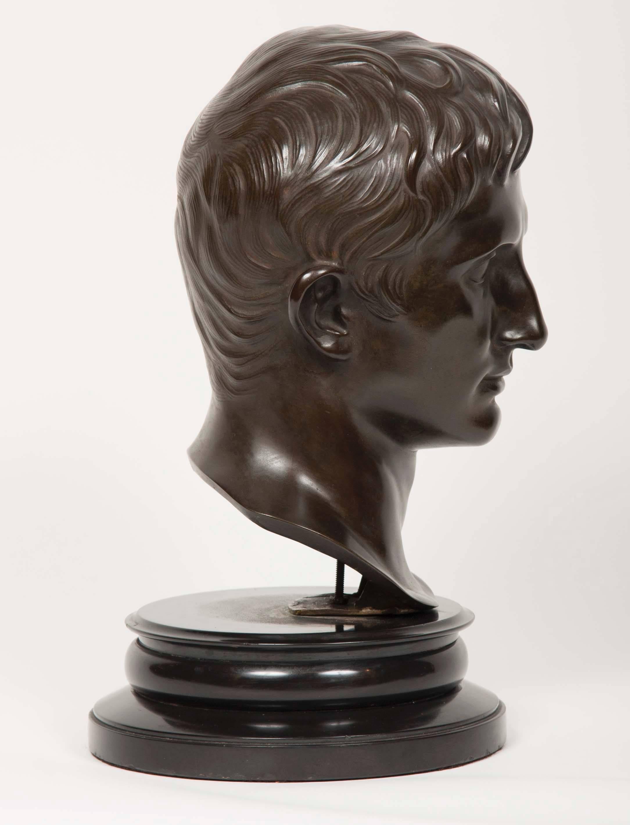 Grand Tour 19th Century Bronze Bust of Roman Emperor Augustus
