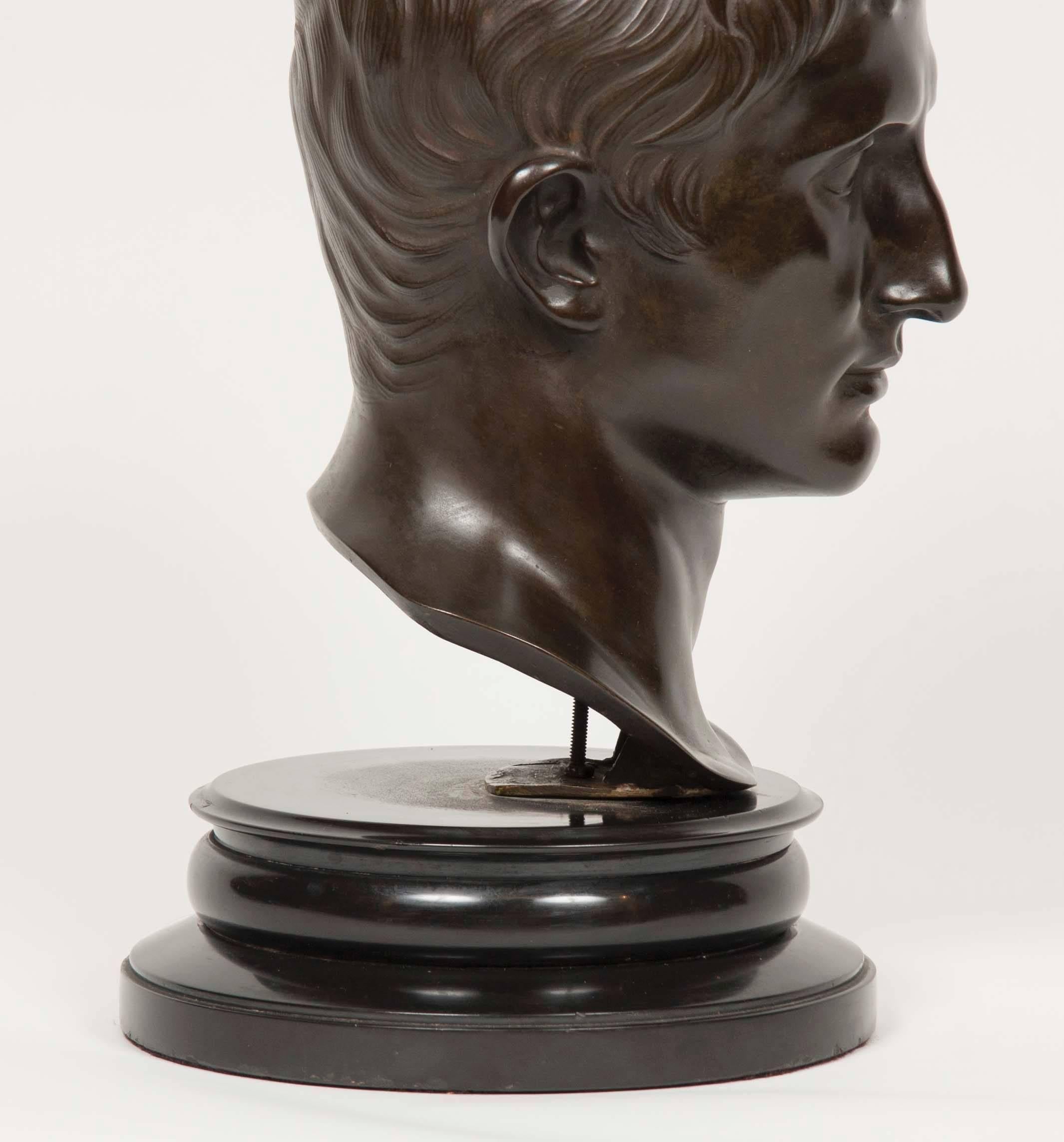 19th Century Bronze Bust of Roman Emperor Augustus In Good Condition In Stamford, CT