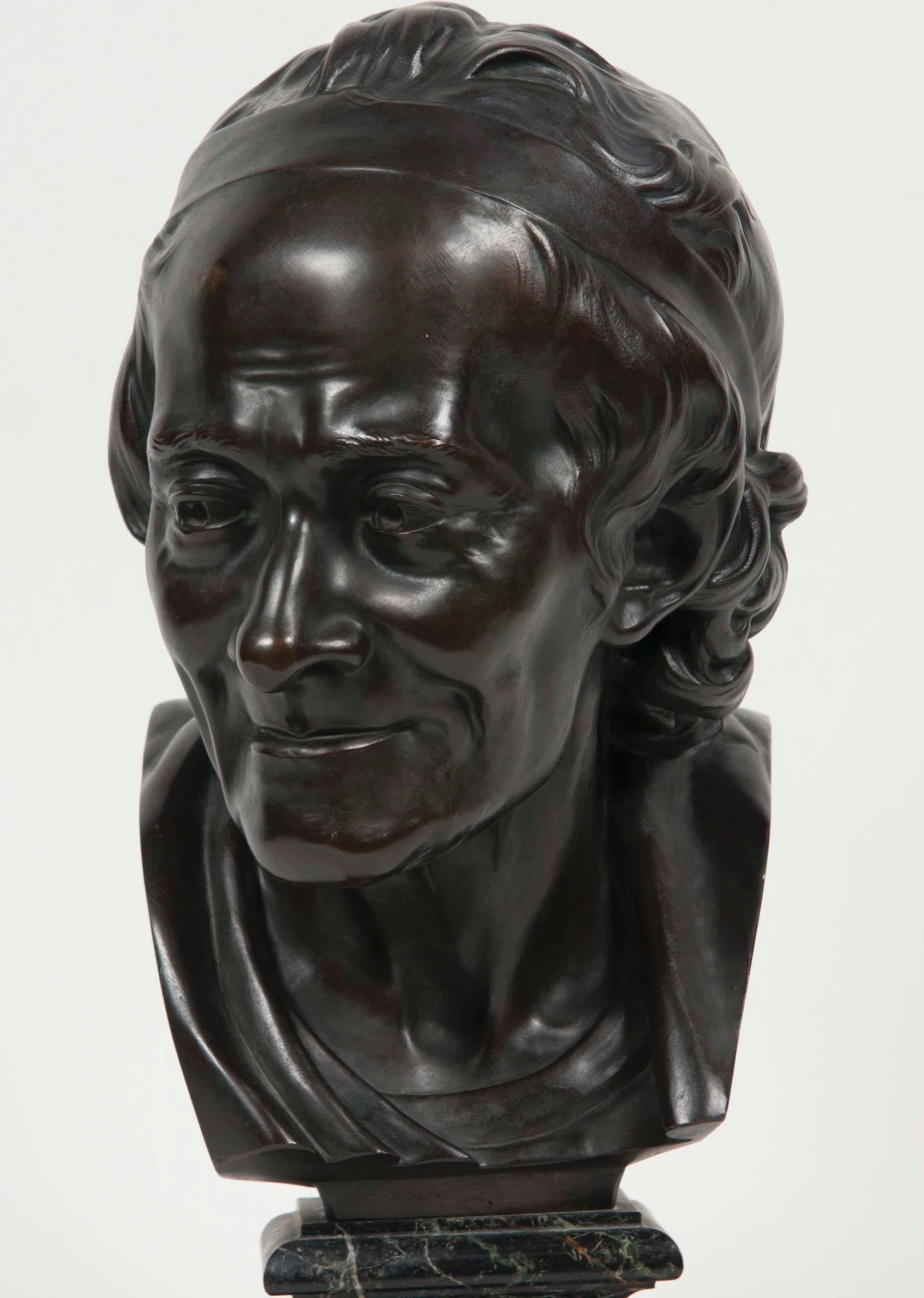 20th Century Bronze Bust of Voltaire after Jean Antoine Houdon