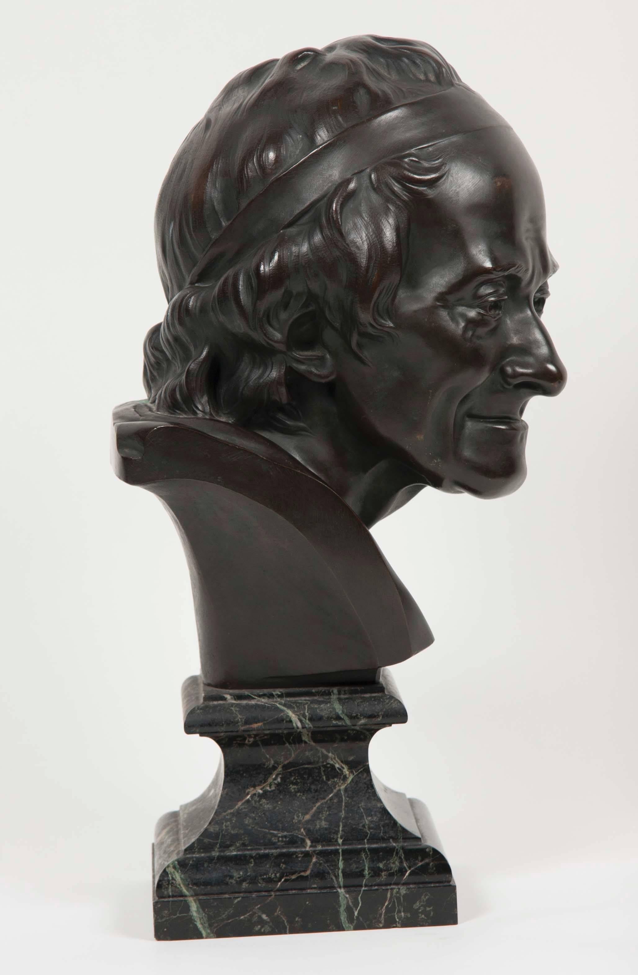 Greek Revival Bronze Bust of Voltaire after Jean Antoine Houdon