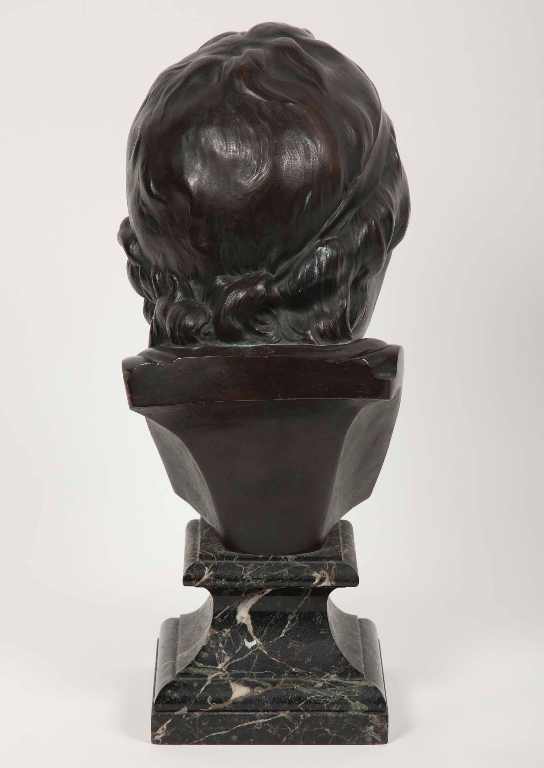 Bronze Bust of Voltaire after Jean Antoine Houdon In Good Condition In Stamford, CT