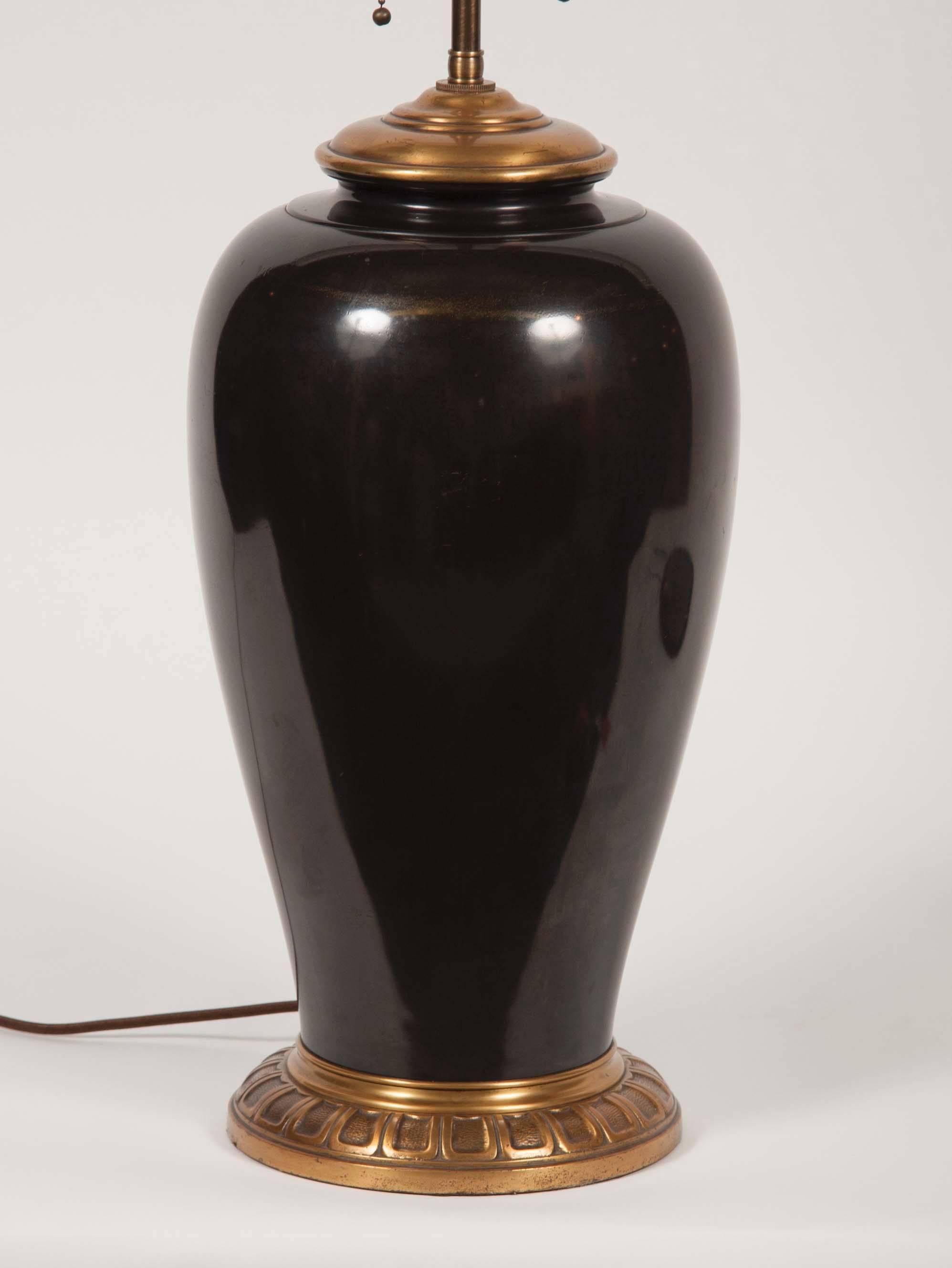 20th Century Patinated Metal and Polished Bronze Table Lamp In Good Condition In Stamford, CT