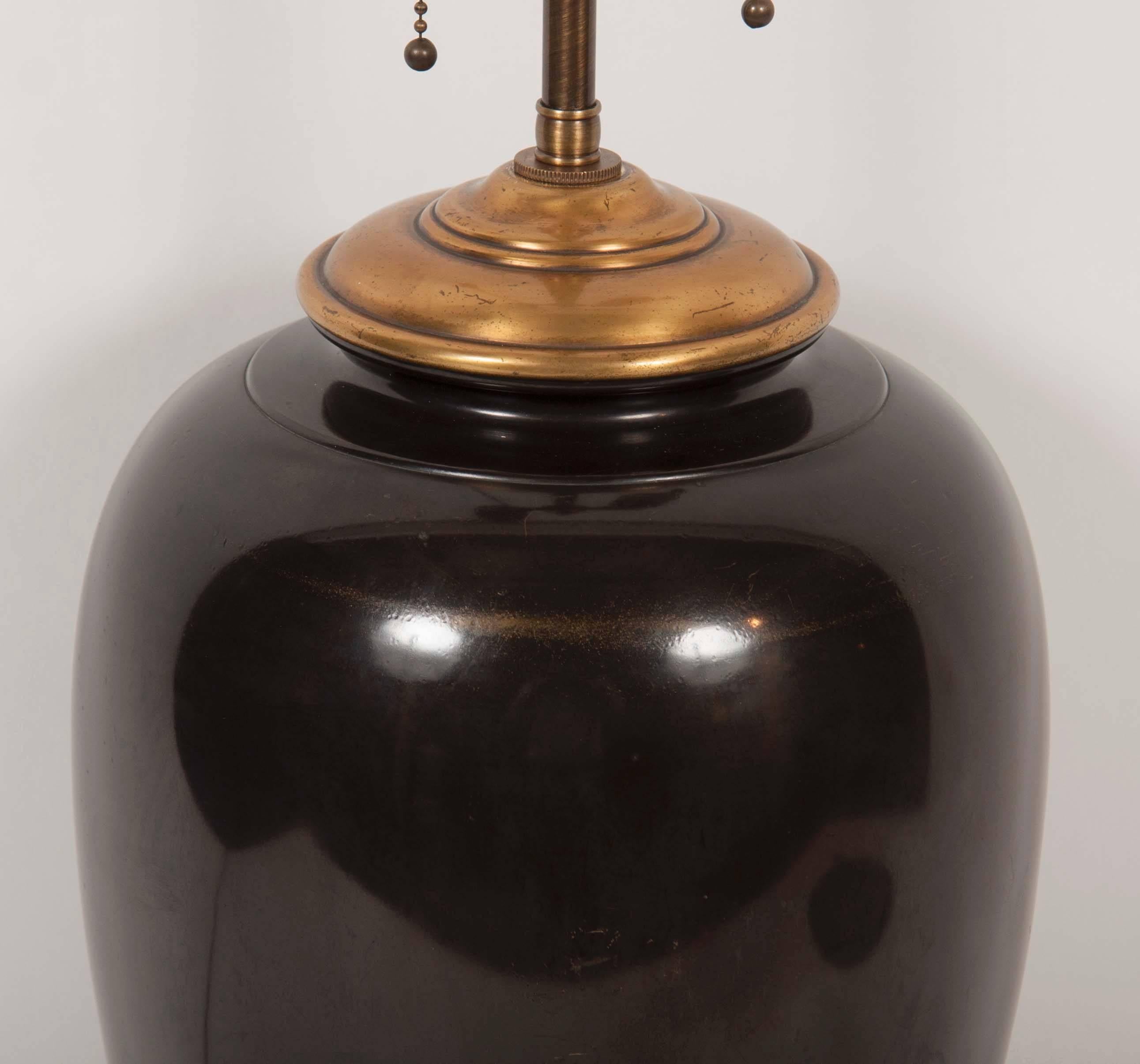 20th Century Patinated Metal and Polished Bronze Table Lamp 1