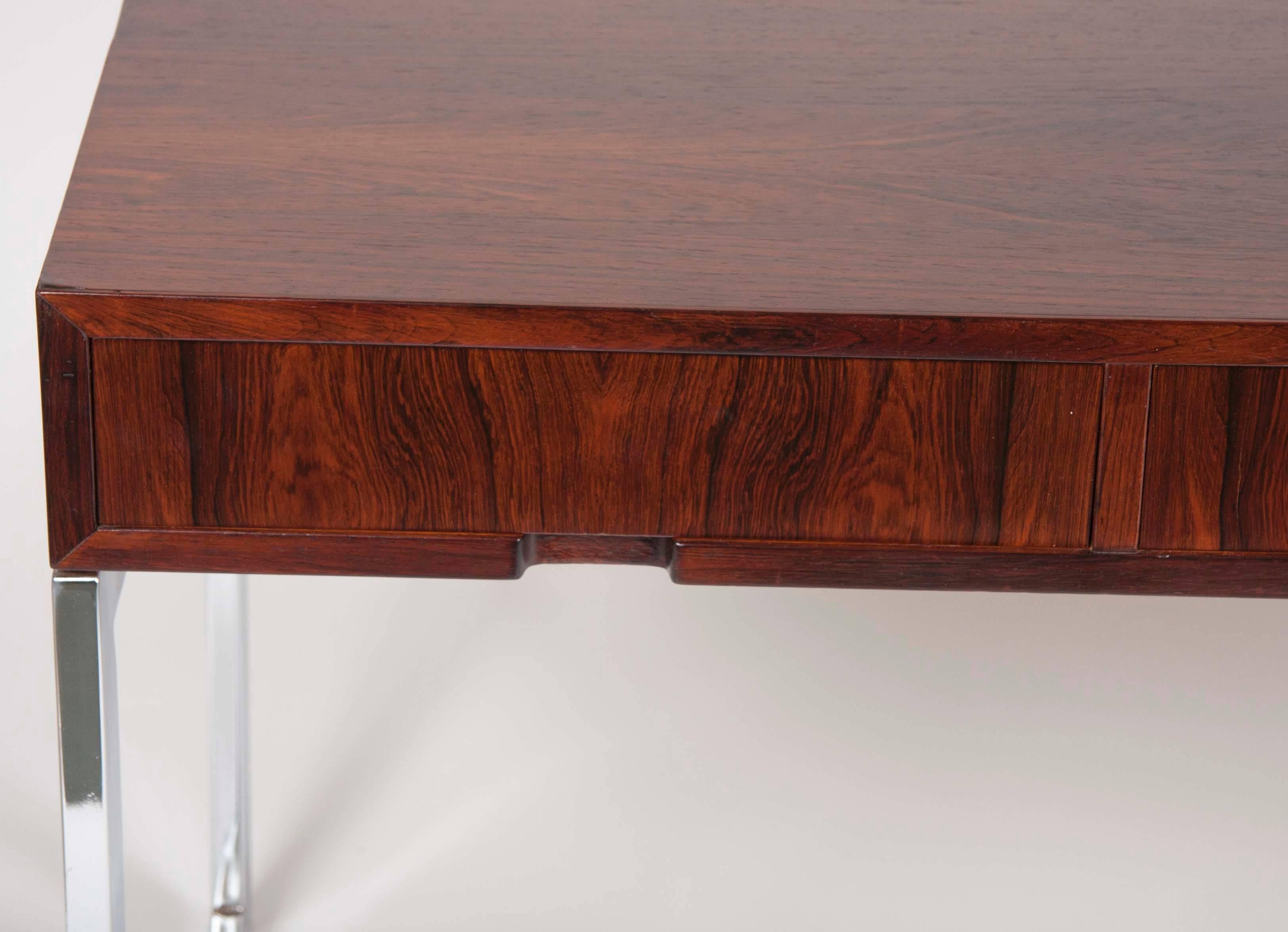 French Sleek Rosewood and Chrome Desk In The Style Of Milo Baughman