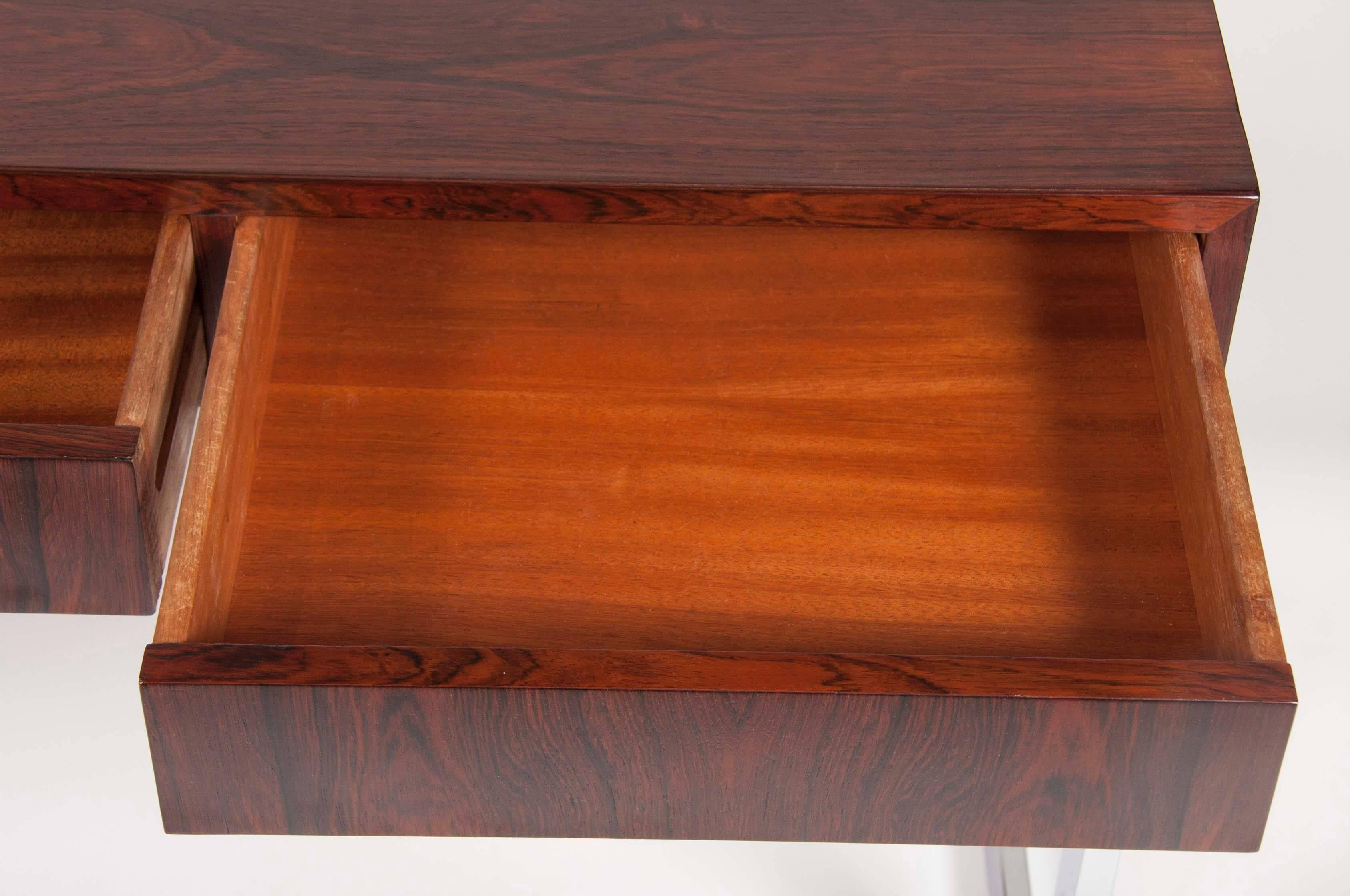 Sleek Rosewood and Chrome Desk In The Style Of Milo Baughman In Excellent Condition In Stamford, CT