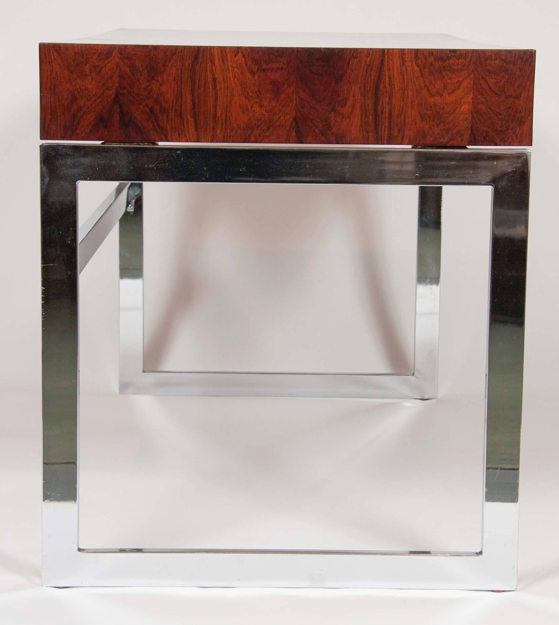 20th Century Sleek Rosewood and Chrome Desk In The Style Of Milo Baughman
