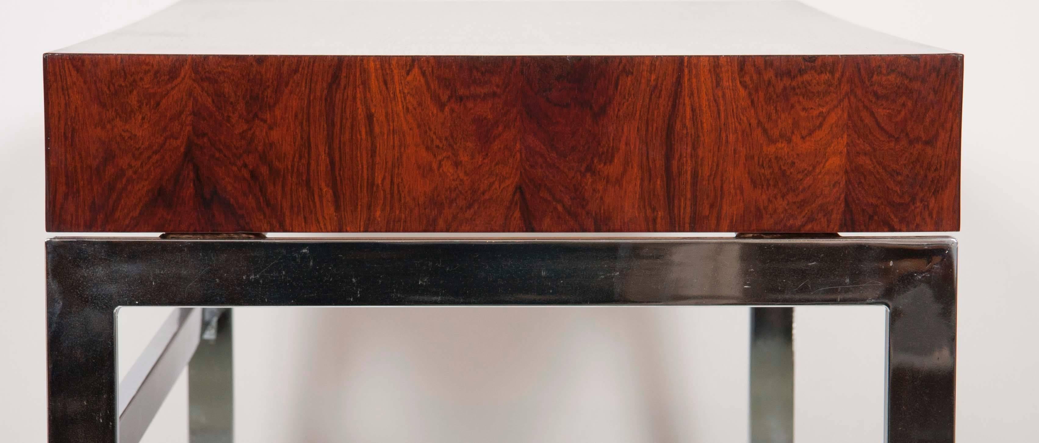 Sleek Rosewood and Chrome Desk In The Style Of Milo Baughman 1
