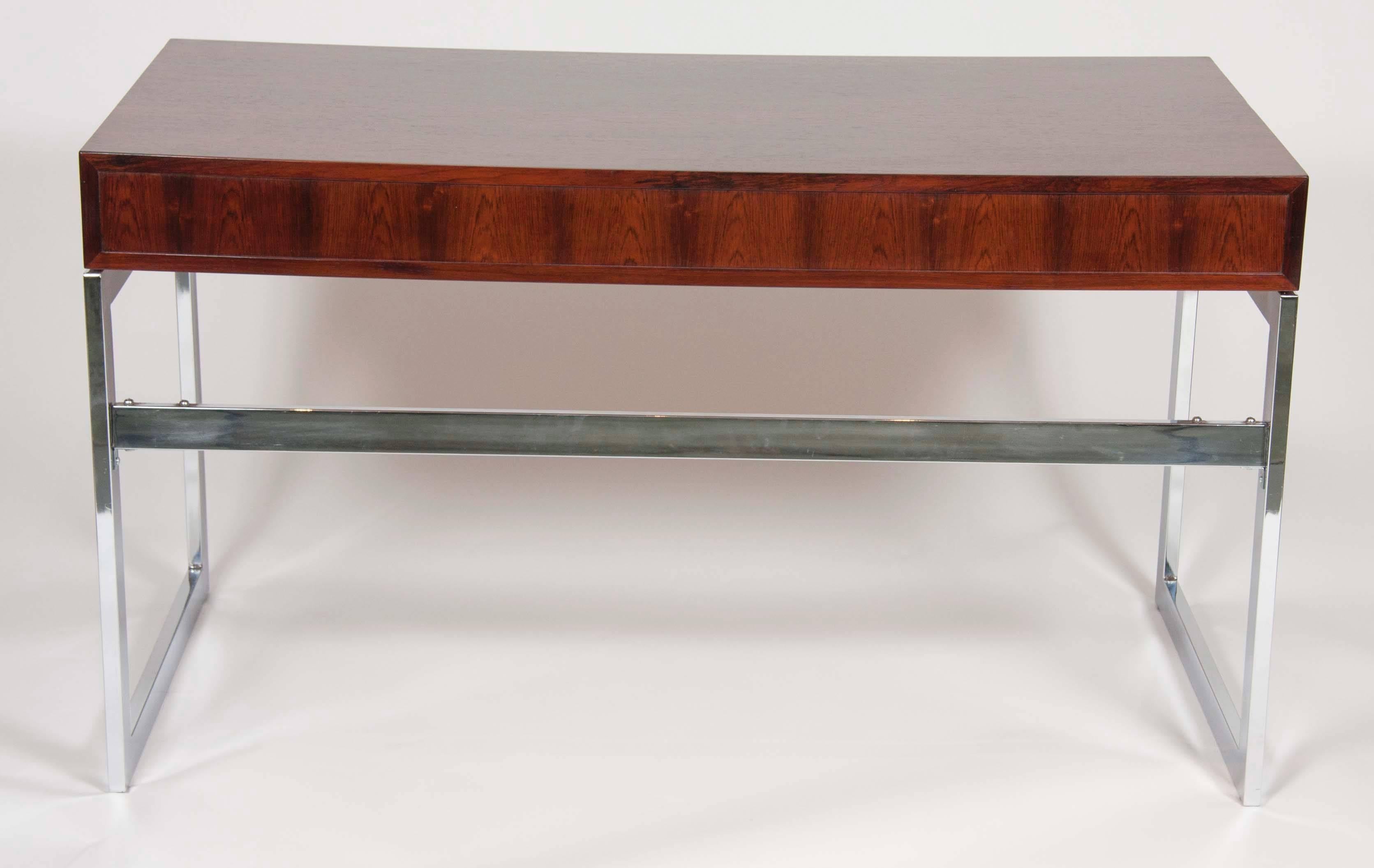 Sleek Rosewood and Chrome Desk In The Style Of Milo Baughman 3