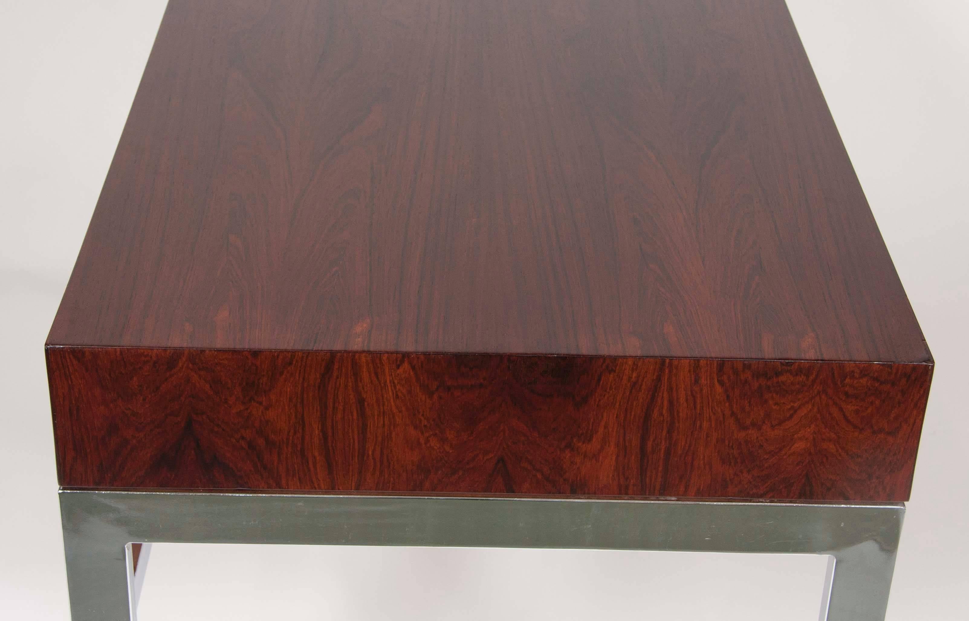 Sleek Rosewood and Chrome Desk In The Style Of Milo Baughman 2
