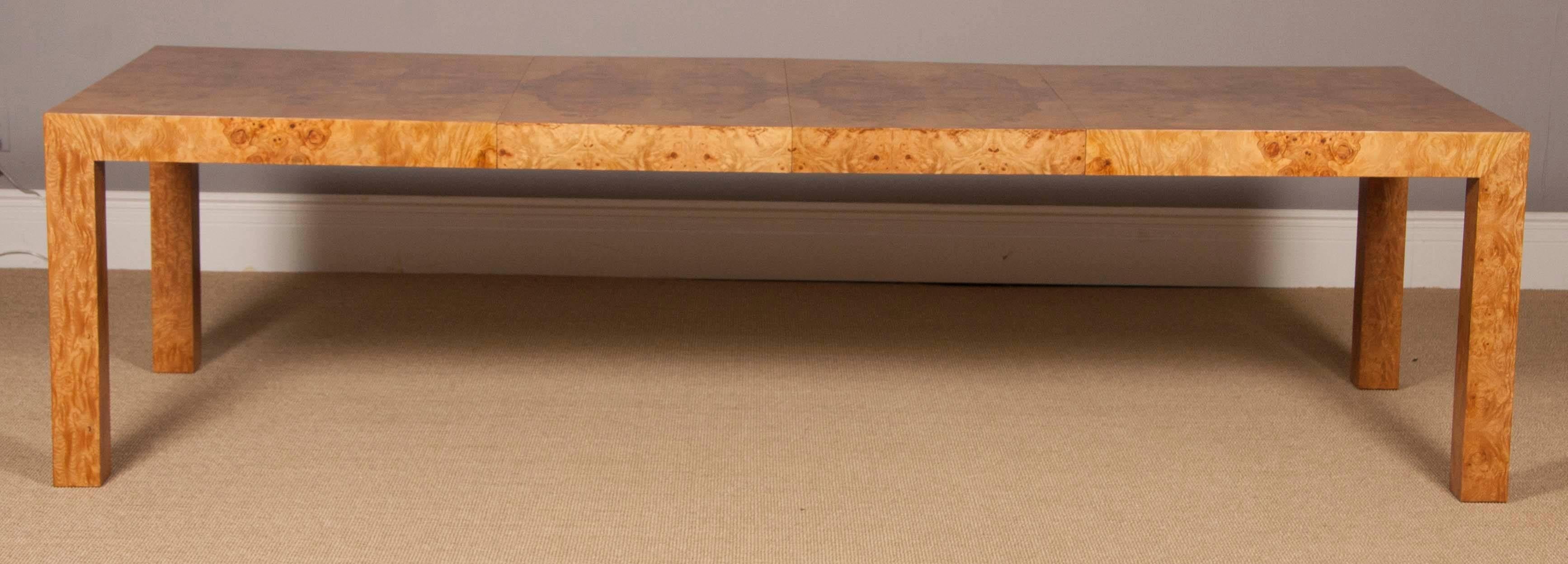 Laminated Parsons Style Olivewood Dining Table Designed by Milo Baughman