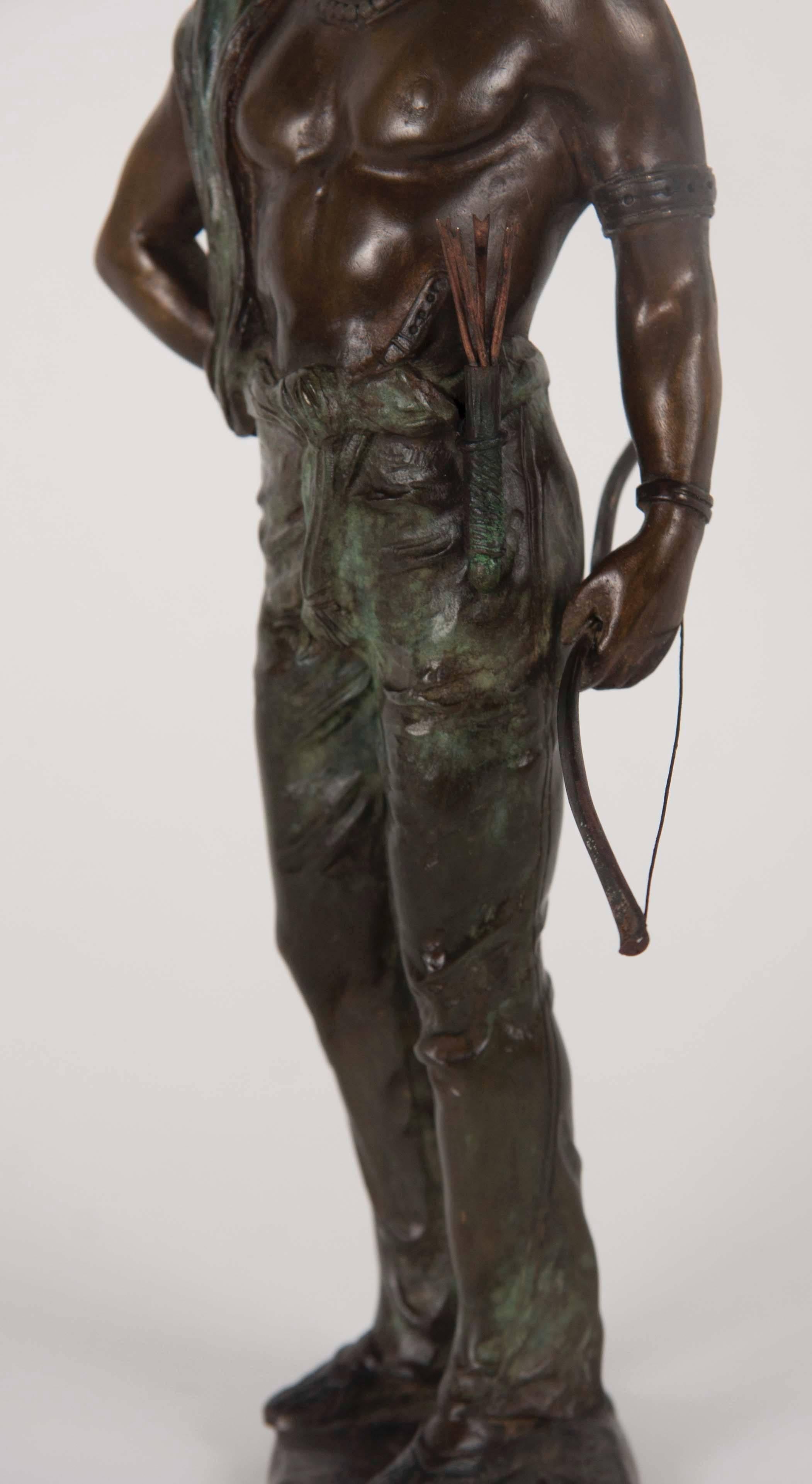 Carl Kauba Bronze of Standing Indian Brave with Bows and Arrows 2