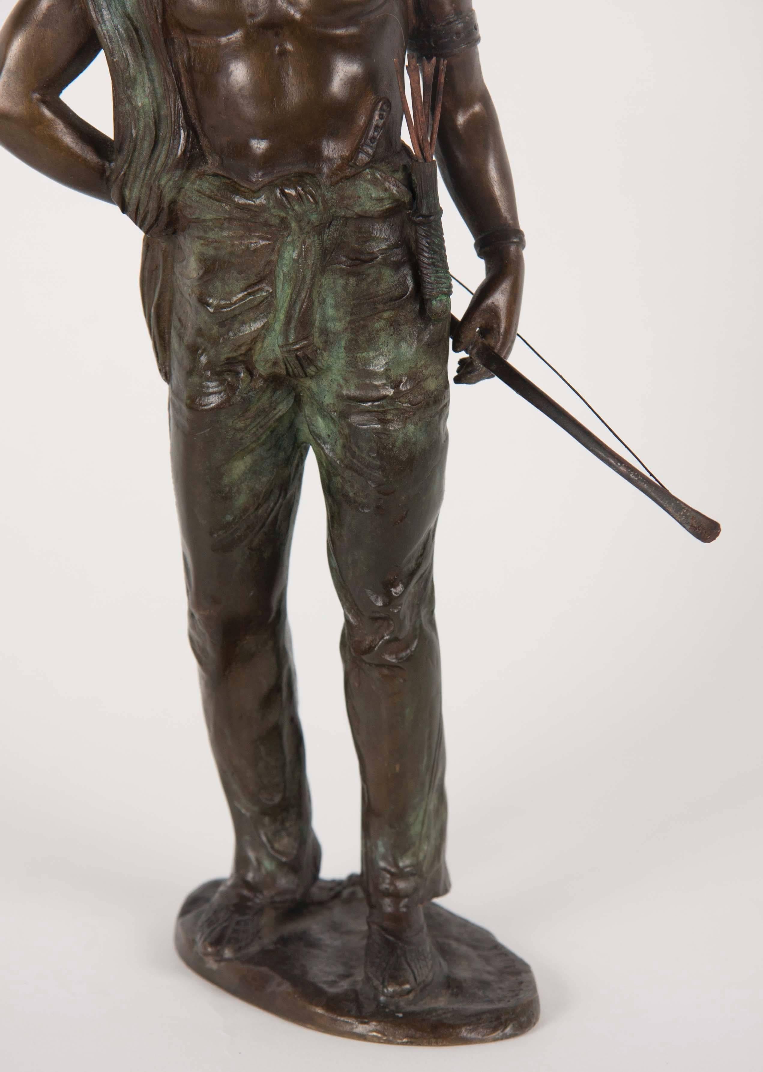 Carl Kauba Bronze of Standing Indian Brave with Bows and Arrows 1