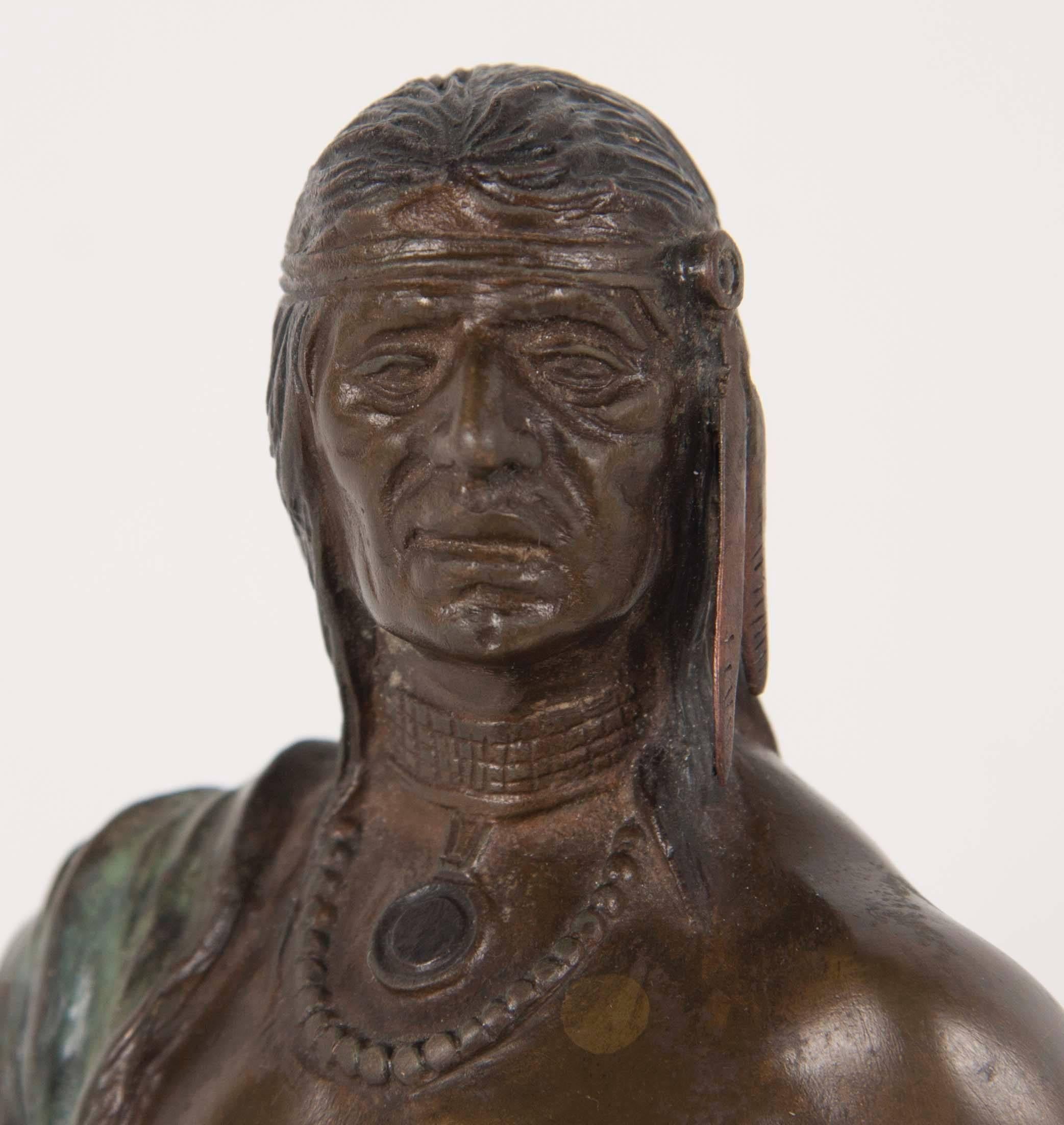 20th Century Carl Kauba Bronze of Standing Indian Brave with Bows and Arrows