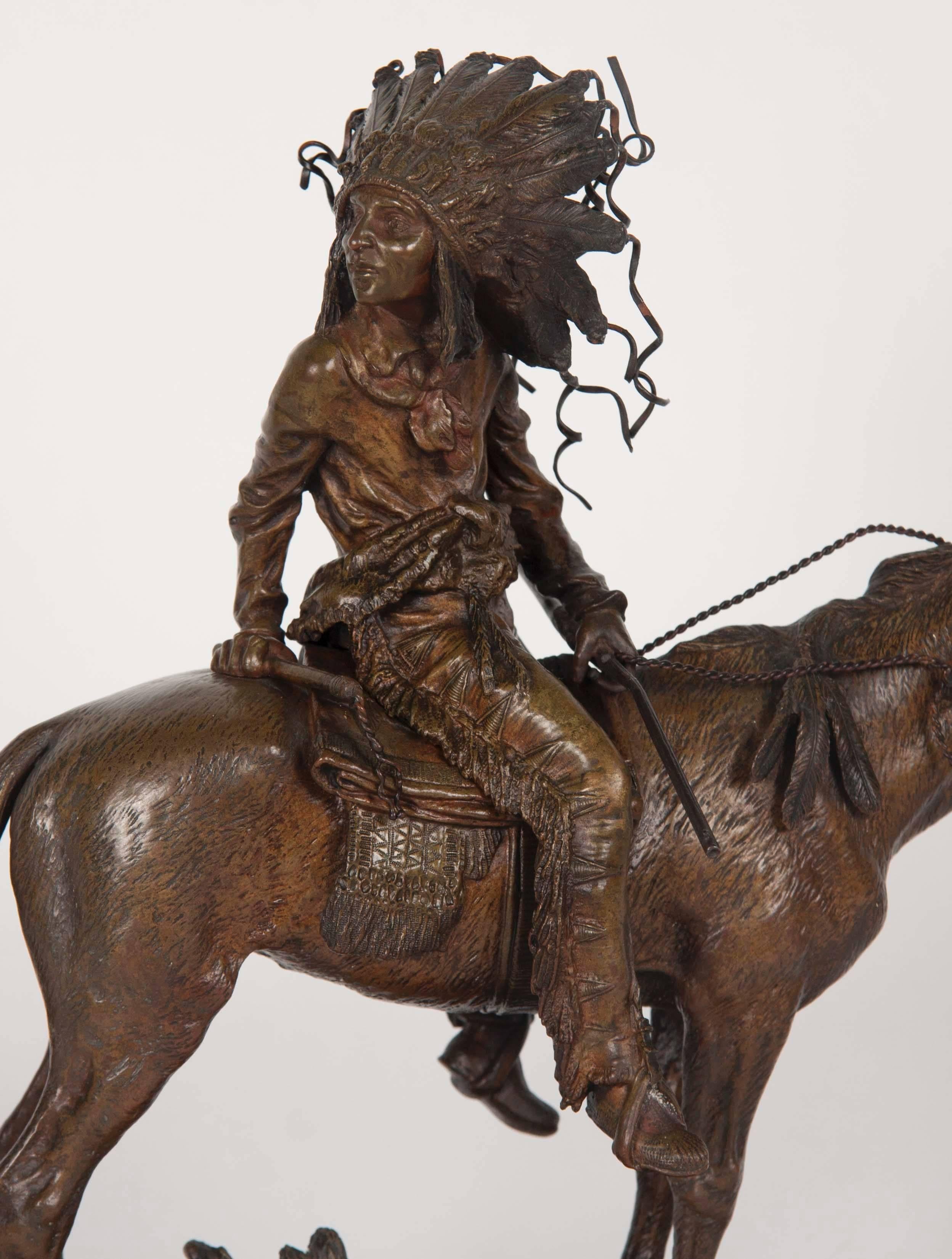 20th Century Carl Kauba Bronze of an Indian on Horseback