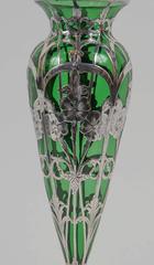 Art Nouveau Alvin Sterling over Green Glass Vase