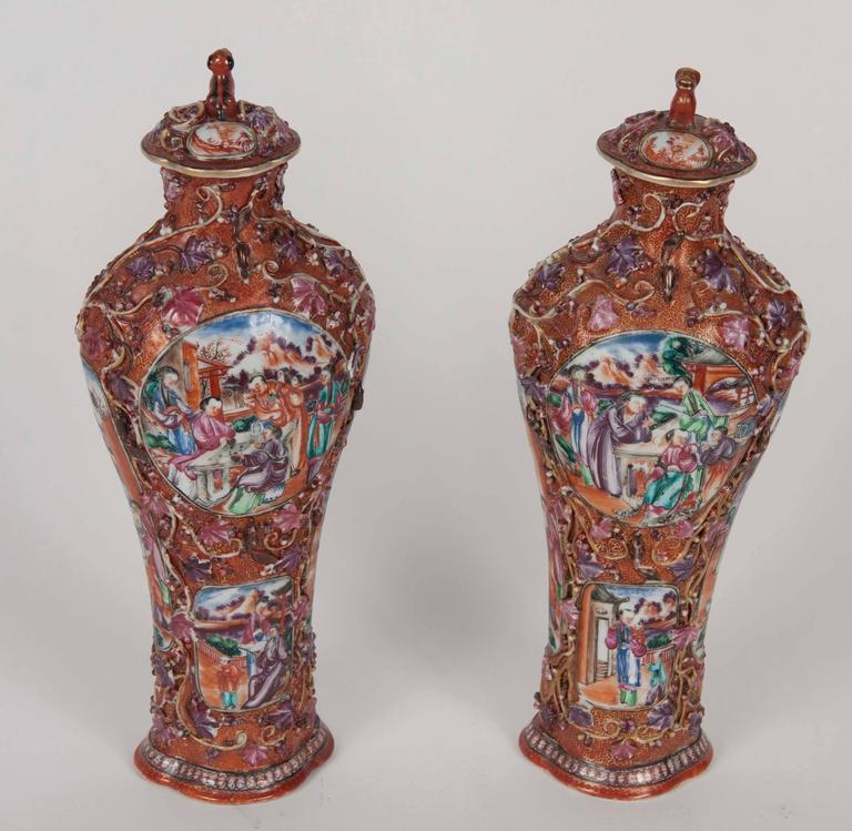 Fabulous Pair of 18th Century Chinese Covered Urns Fabulous Pair of 18th Century Chinese Covered Urns