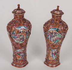 Fabulous Pair of 18th Century Chinese Covered Urns
