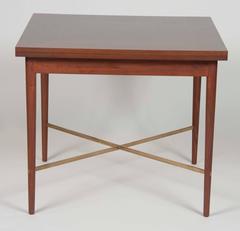 Paul McCobb Card Table with Folding Top And Brass Stretchers